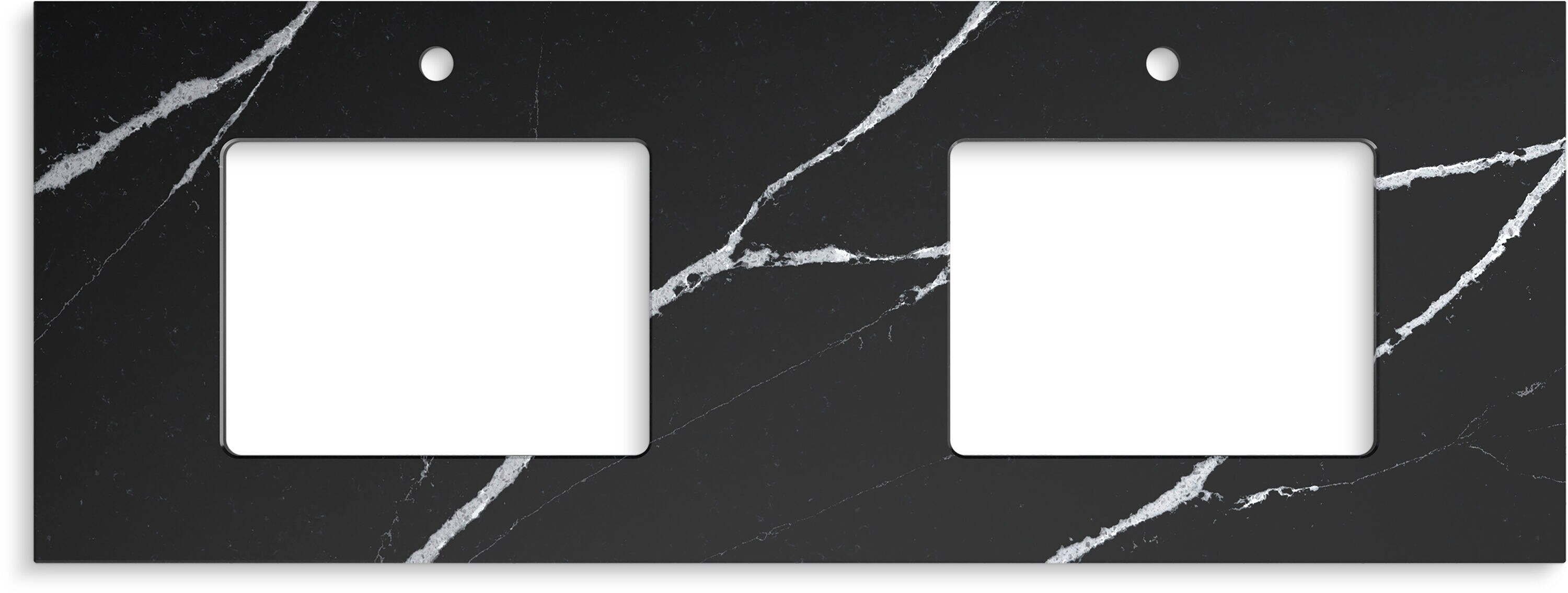 Encimera de baño Kohler Silestone de cuarzo Eternal Marquina de 61 pulgadas x 22.44 pulgadas con doble lavabo bajo cubierta y 2 orificios para grifería.