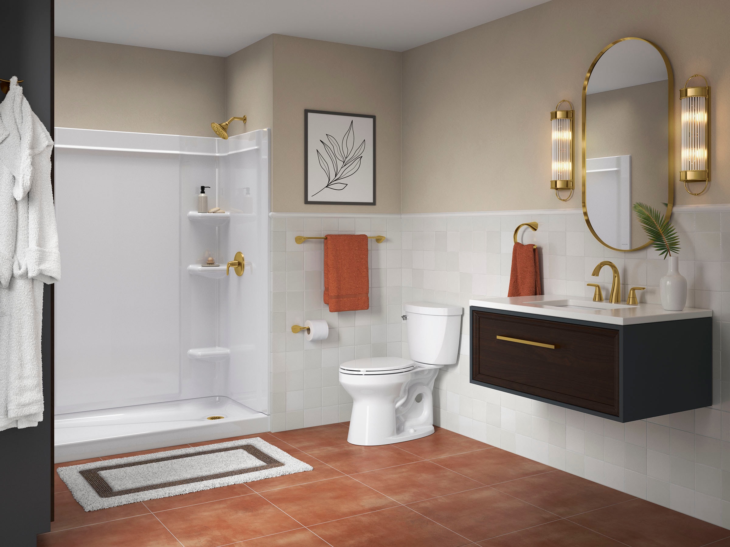 Encimera para tocador de baño de cuarzo blanco Miami de 31 pulgadas x 22.44 pulgadas con lavabo individual bajo encastre y 1 orificio - KOHLER Silestone 28248-MMW