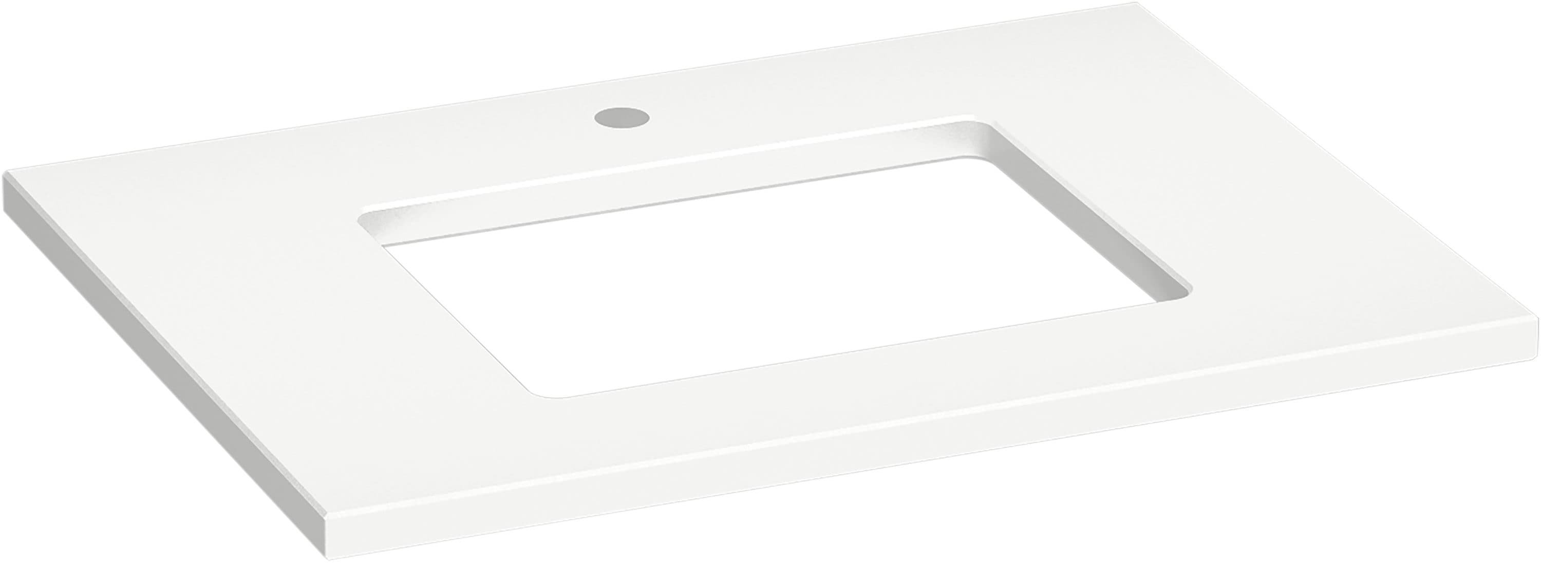 Encimera para tocador de baño de cuarzo blanco Miami de 31 pulgadas x 22.44 pulgadas con lavabo individual bajo encastre y 1 orificio - KOHLER Silestone 28248-MMW
