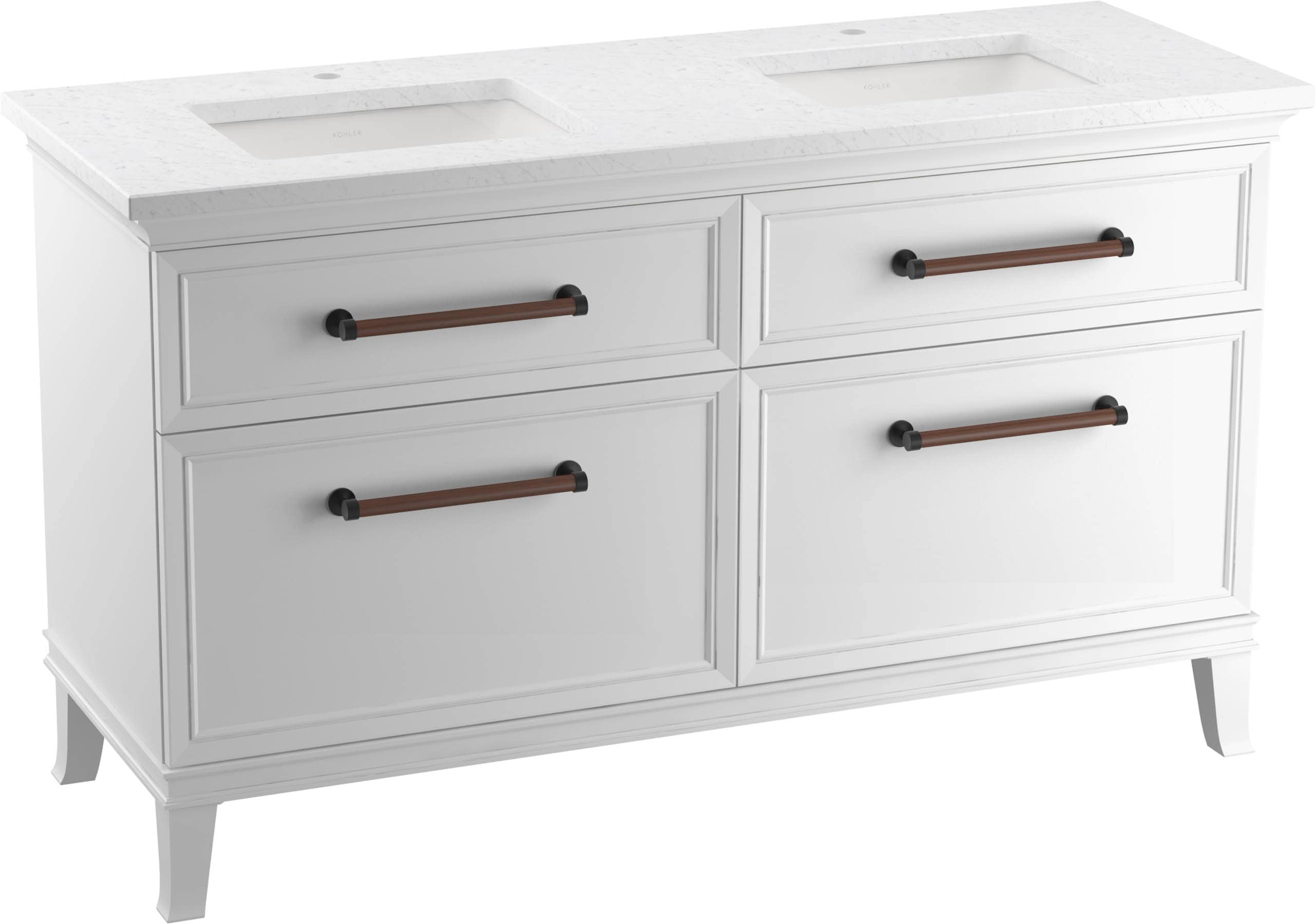 Encimera de tocador doble bajo empotrada de cuarzo Silestone Eternal Statuario de 61 pulgadas x 22.44 pulgadas con 2 orificios 28258-EST.