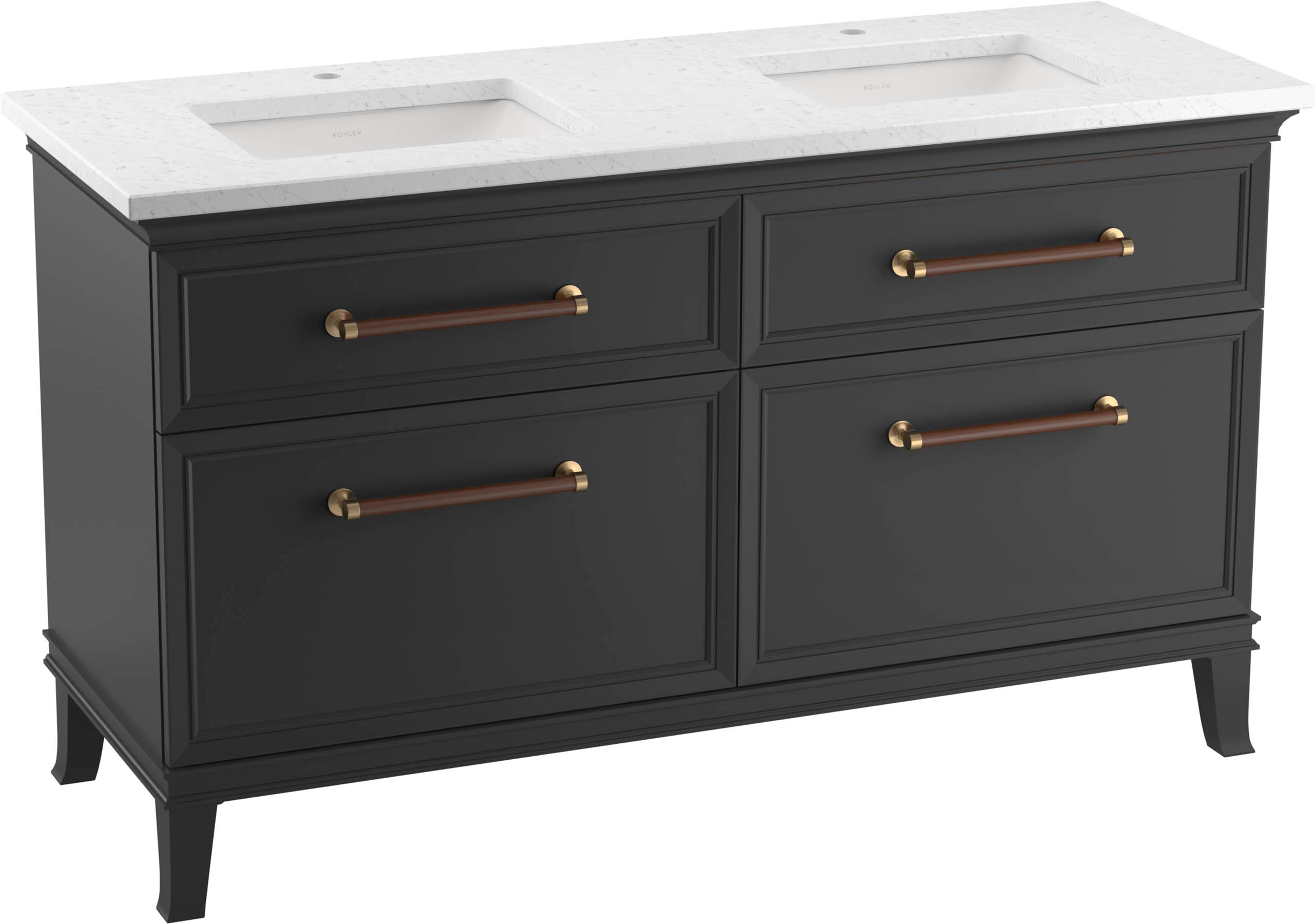 Encimera de tocador doble bajo empotrada de cuarzo Silestone Eternal Statuario de 61 pulgadas x 22.44 pulgadas con 2 orificios 28258-EST.