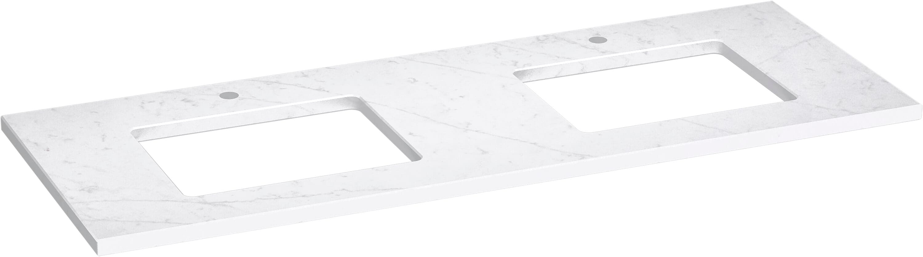 Encimera de tocador doble bajo empotrada de cuarzo Silestone Eternal Statuario de 61 pulgadas x 22.44 pulgadas con 2 orificios 28258-EST.