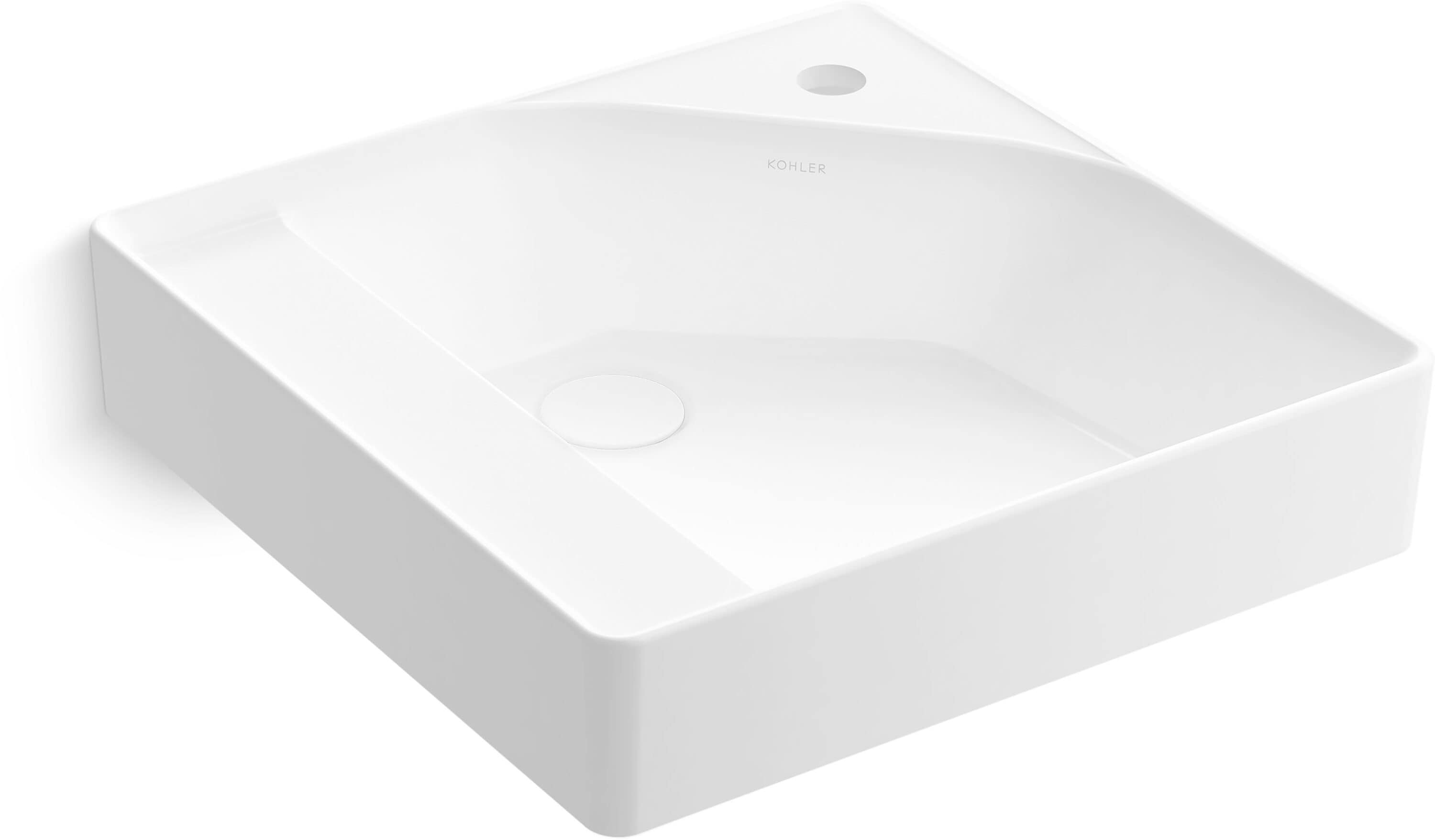 Cubierta de tocador para baño de una sola pieza en blanco de 18 pulgadas x 18 pulgadas de porcelana vitrificada con lavabo integral y un solo orificio KOHLER Spacity 31551-0