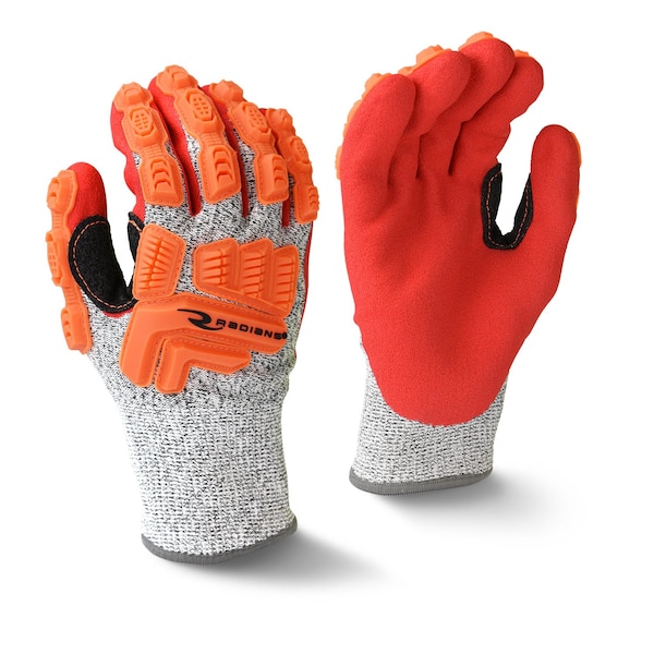 Guantes revestidos con impacto resistente al corte de alta visibilidad Radians, Nivel de corte A5, Gris / Rojo / Naranja, M - RWG603RM