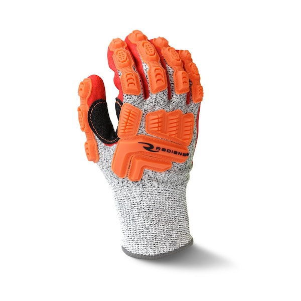 Guantes revestidos con impacto resistente al corte de alta visibilidad Radians, Nivel de corte A5, Gris / Rojo / Naranja, M - RWG603RM