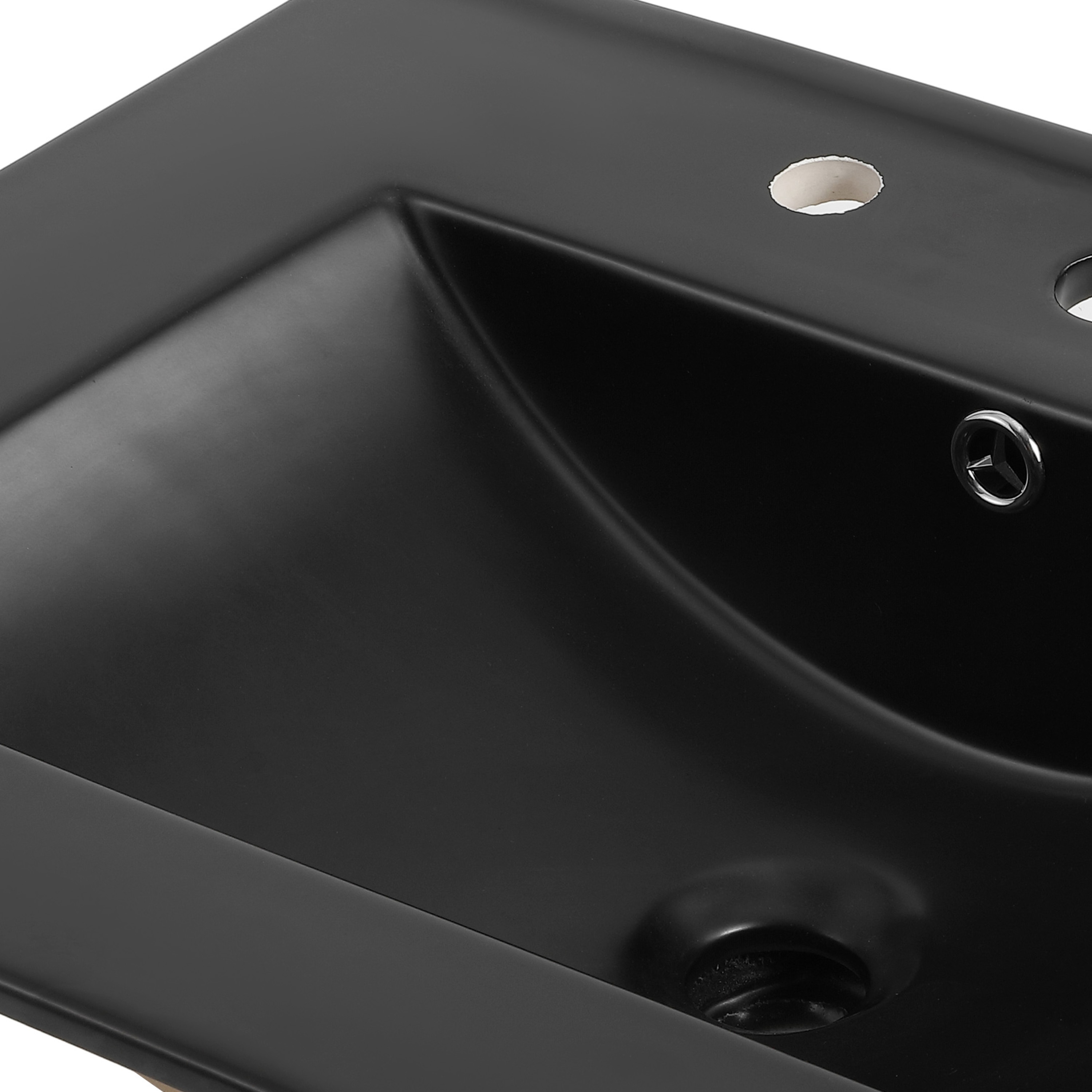 Tope de vanidad de baño de 24 pulgadas x 18.25 pulgadas en cerámica negra con lavabo único y 3 orificios de montaje - Clásico y contemporáneo adicional