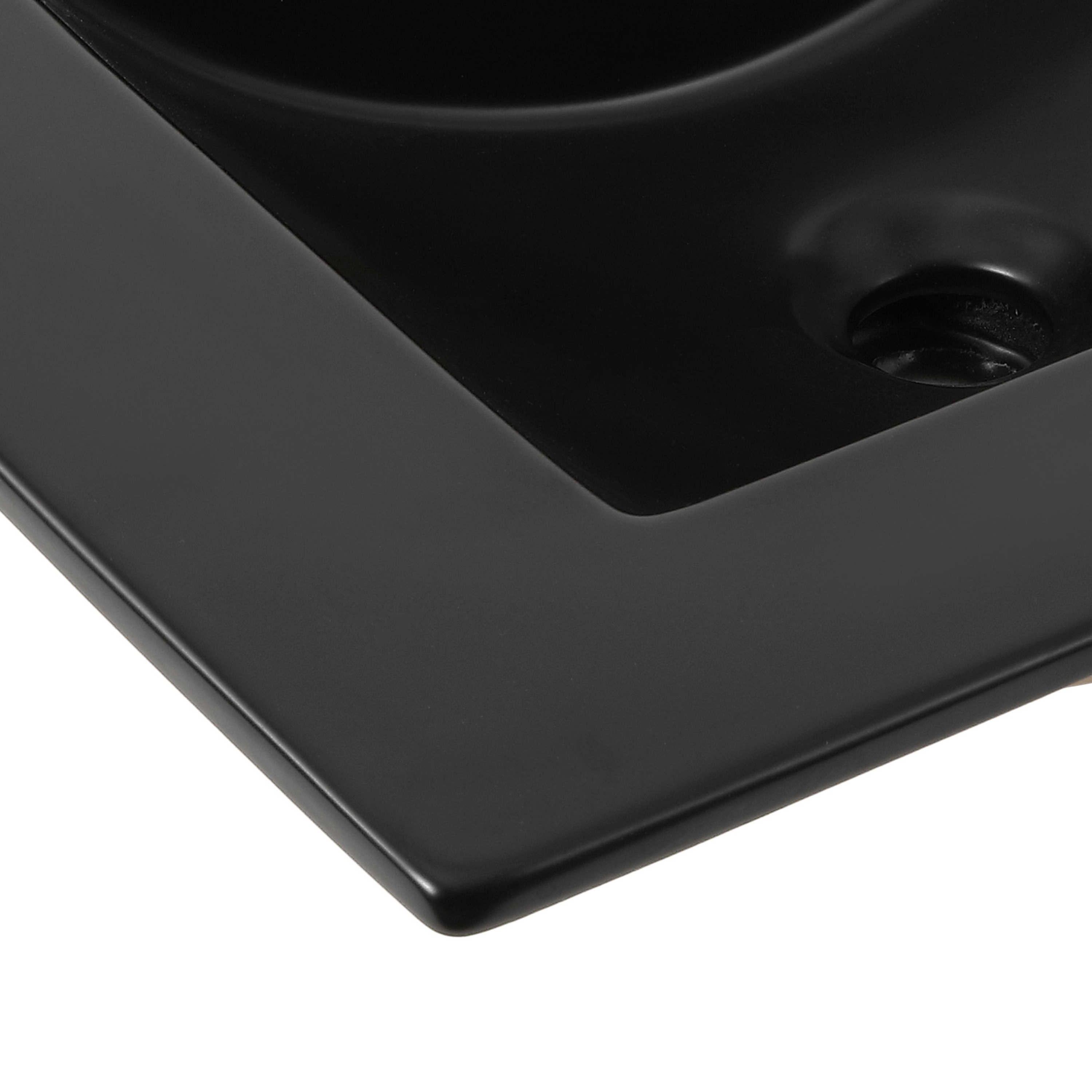 Tope de vanidad de baño de 24 pulgadas x 18.25 pulgadas en cerámica negra con lavabo único y 3 orificios de montaje - Clásico y contemporáneo adicional