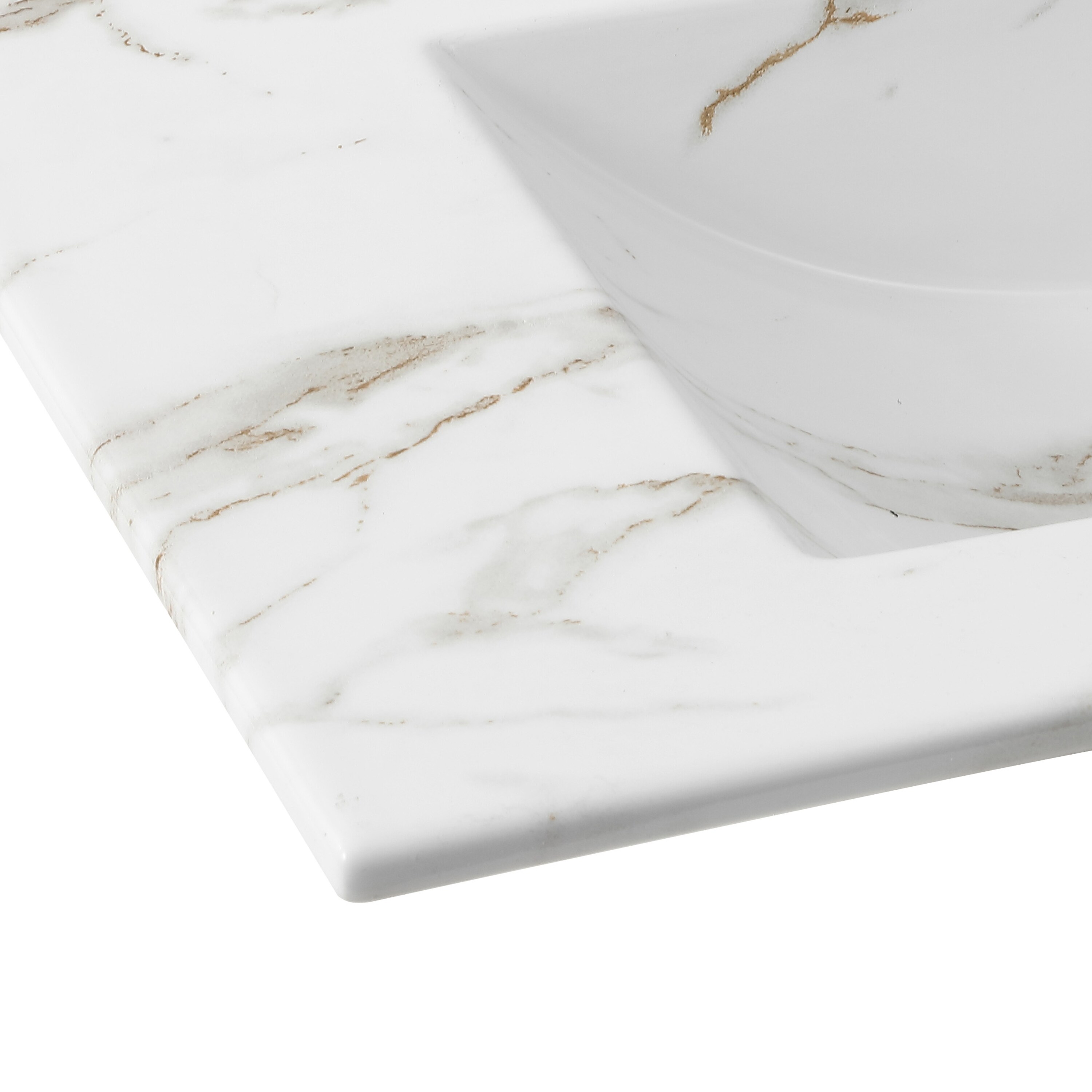 Encimera de baño para tocador clásico contemporáneo, efecto mármol blanco, caída única de cerámica de 30 pulgadas x 18.25 pulgadas con 3 orificios - SNK1002C