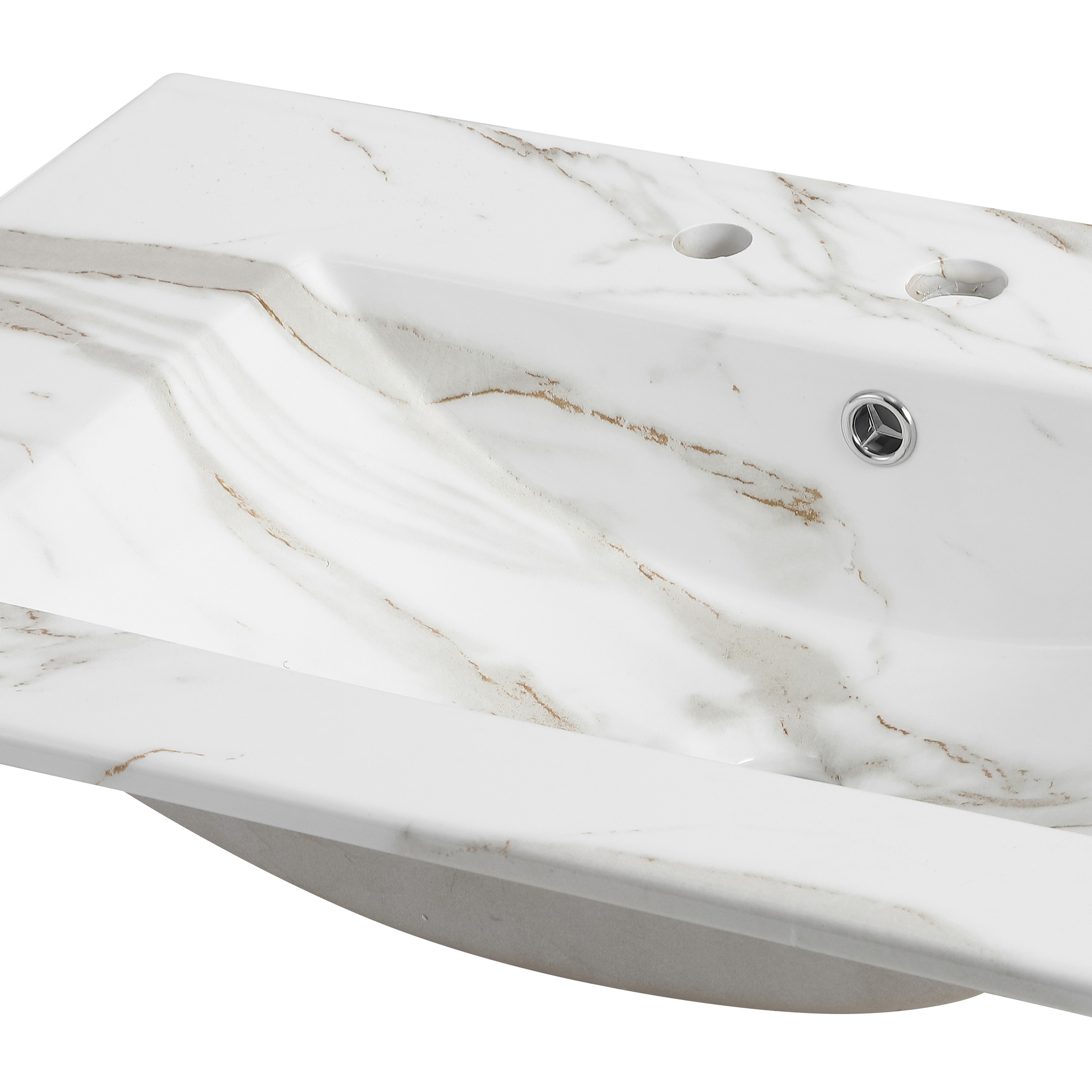 Encimera de baño para tocador clásico contemporáneo, efecto mármol blanco, caída única de cerámica de 30 pulgadas x 18.25 pulgadas con 3 orificios - SNK1002C