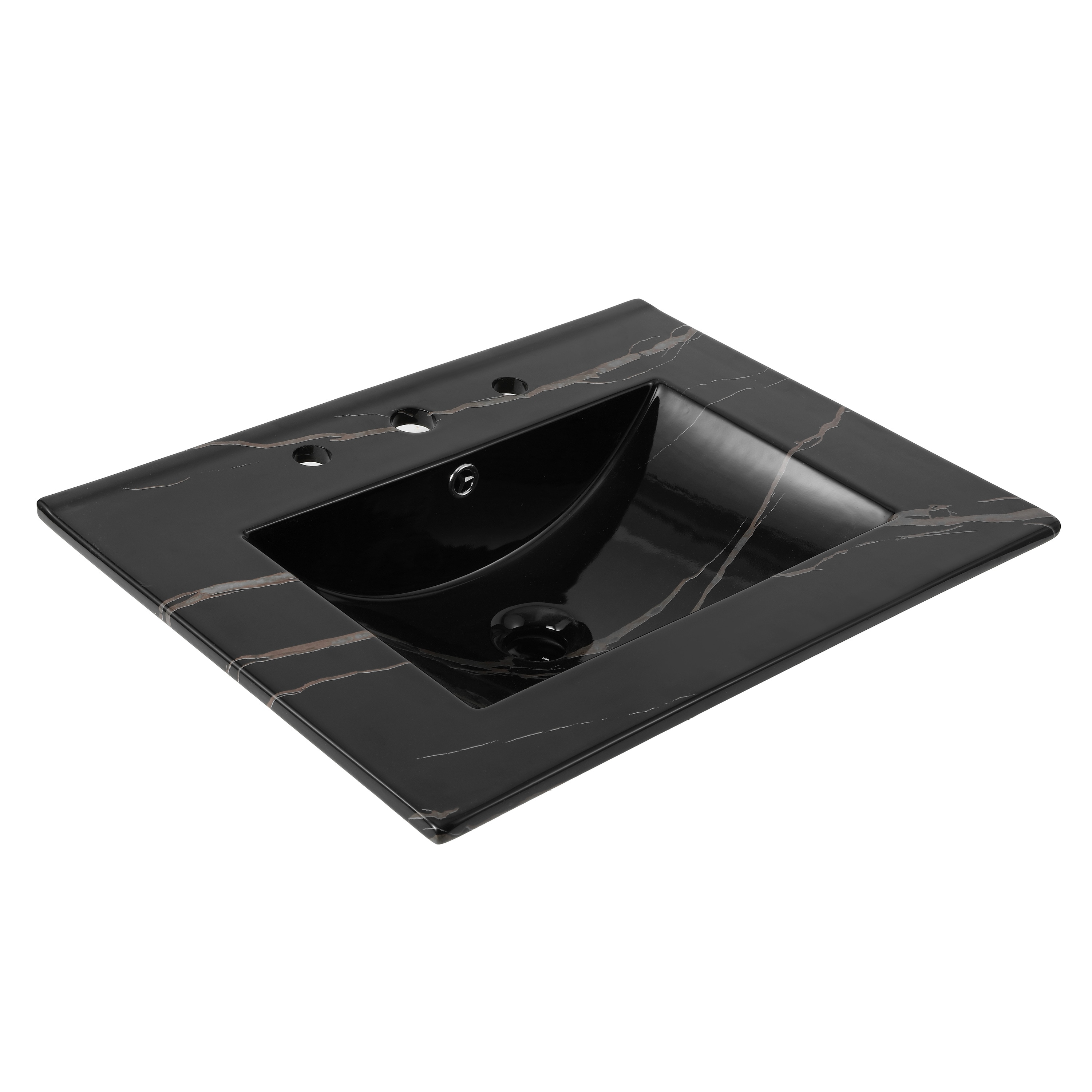 Jonathan y Accesorio Clásico Contemporáneo de 24 pulgadas x 18.25 pulgadas con efecto de mármol negro para lavabo individual de cerámica de sobre encimera con 3 orificios para tocador de baño SNK1001D.