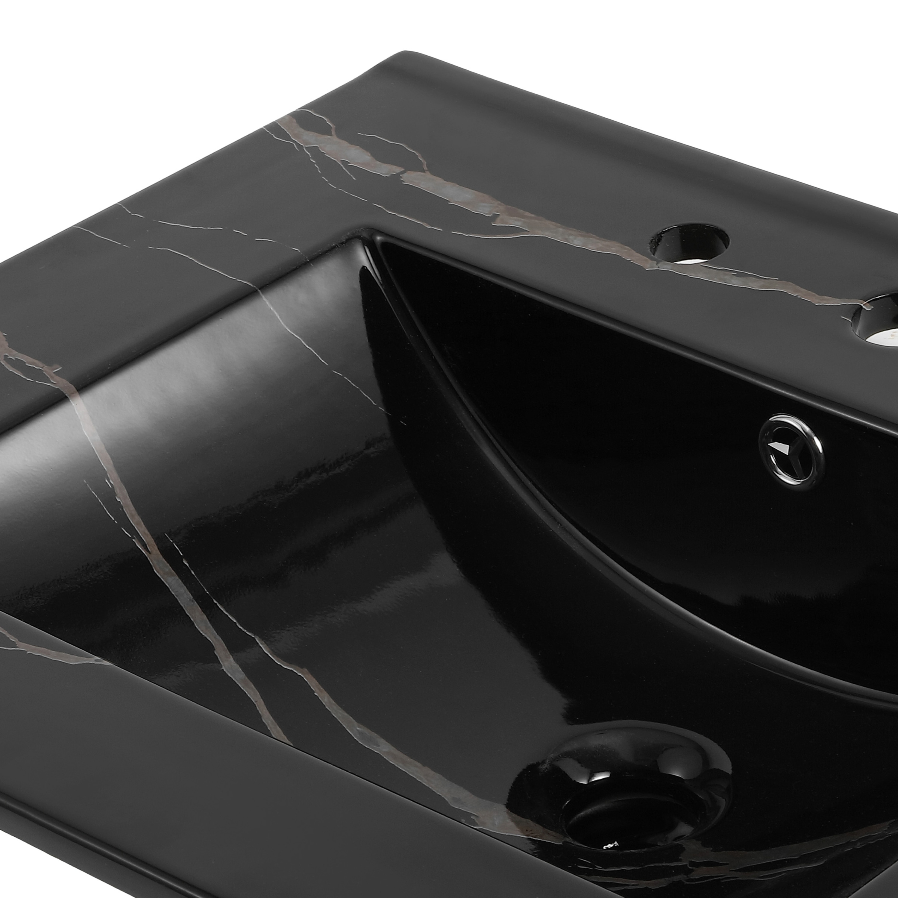 Jonathan y Accesorio Clásico Contemporáneo de 24 pulgadas x 18.25 pulgadas con efecto de mármol negro para lavabo individual de cerámica de sobre encimera con 3 orificios para tocador de baño SNK1001D.