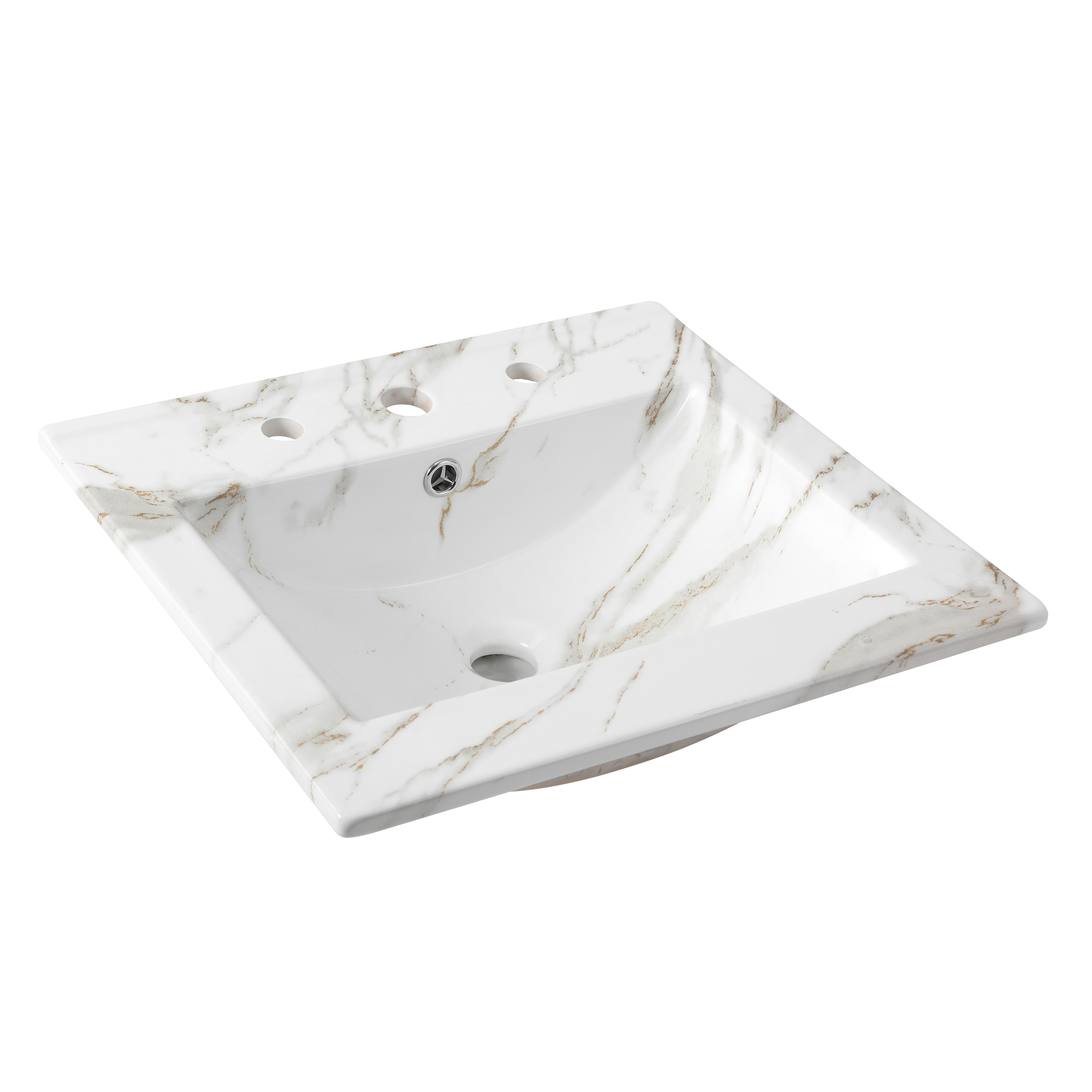 Encimera de mármol blanco de 20 pulgadas x 18.25 pulgadas, estilo clásico contemporáneo con lavabo de cerámica empotrada de un solo agujero - Modelo SNK1000C