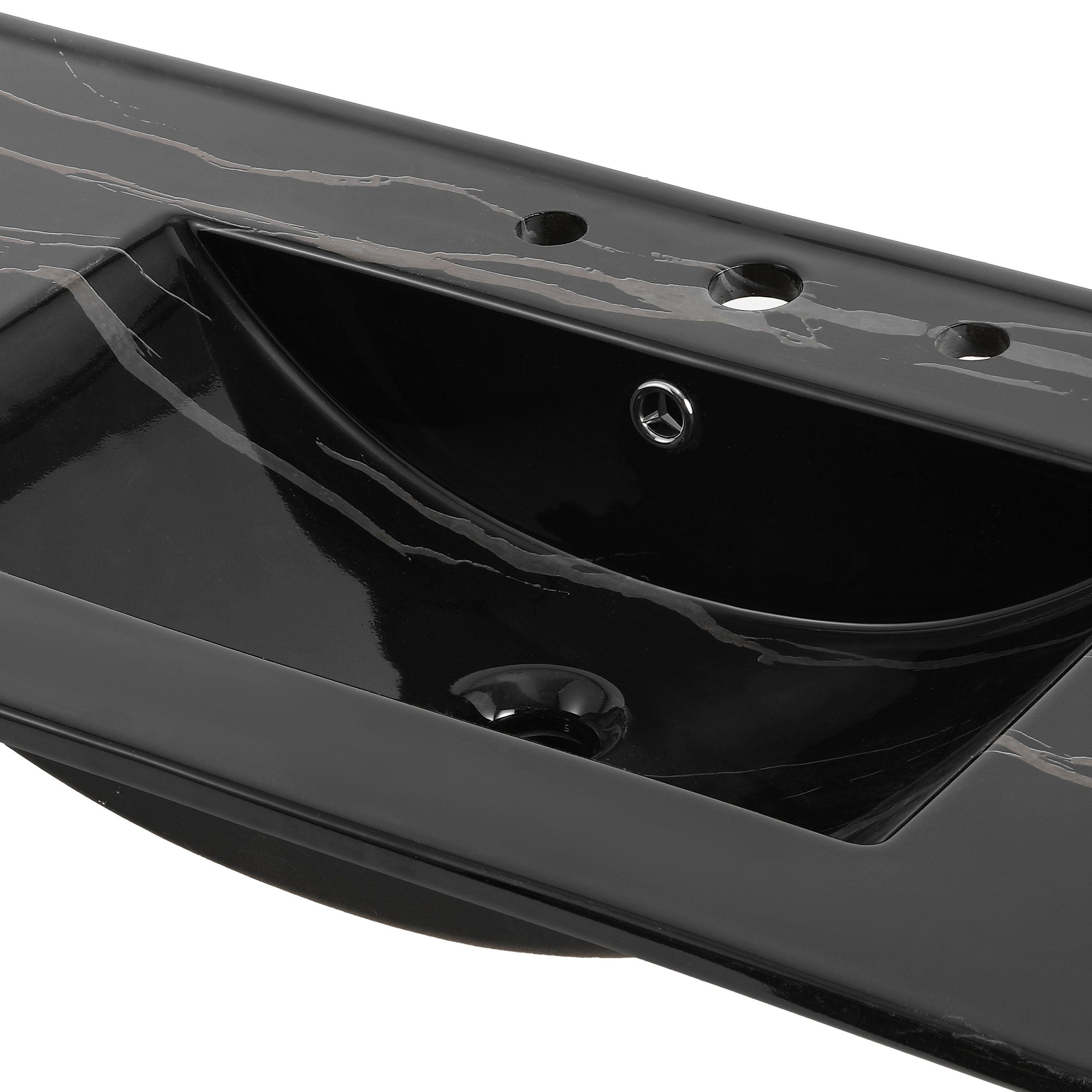 Jonathan y Addicional Clásico Contemporáneo 36 pulgadas x 18.25 pulgadas Efecto Mármol Negro Cerámica Drop-in Lavabo Individual de 3 Orificios para Tocador de Baño SNK1003D
