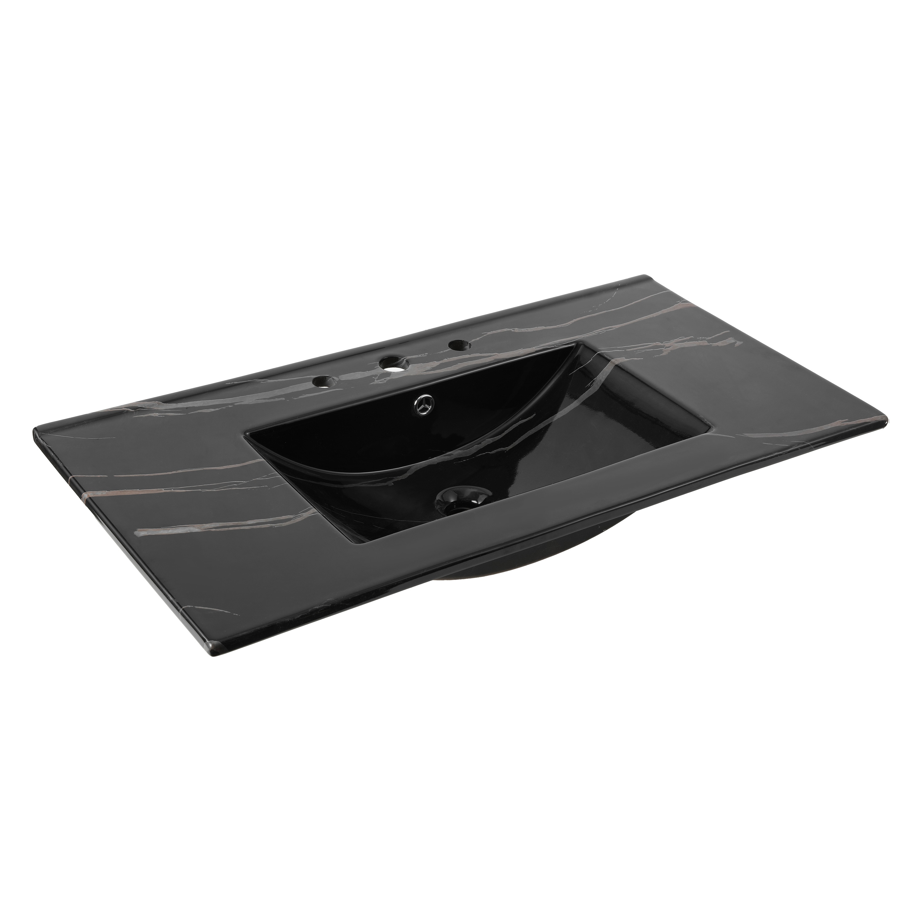 Jonathan y Addicional Clásico Contemporáneo 36 pulgadas x 18.25 pulgadas Efecto Mármol Negro Cerámica Drop-in Lavabo Individual de 3 Orificios para Tocador de Baño SNK1003D