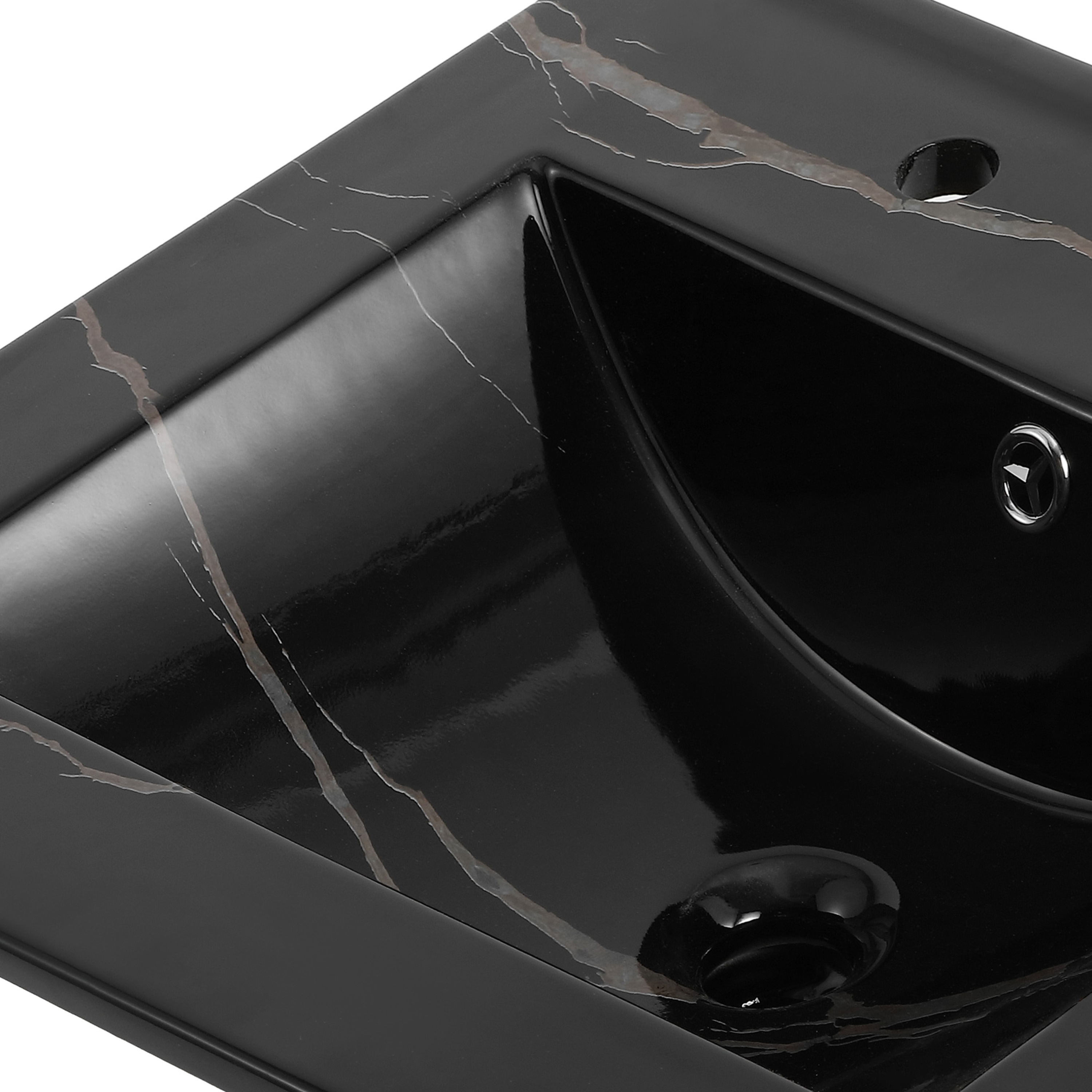 Encimera de baño de cerámica con efecto mármol negro de 20 pulgadas x 18.25 pulgadas, estilo clásico contemporáneo con fregadero individual para montaje empotrado de 3 orificios.