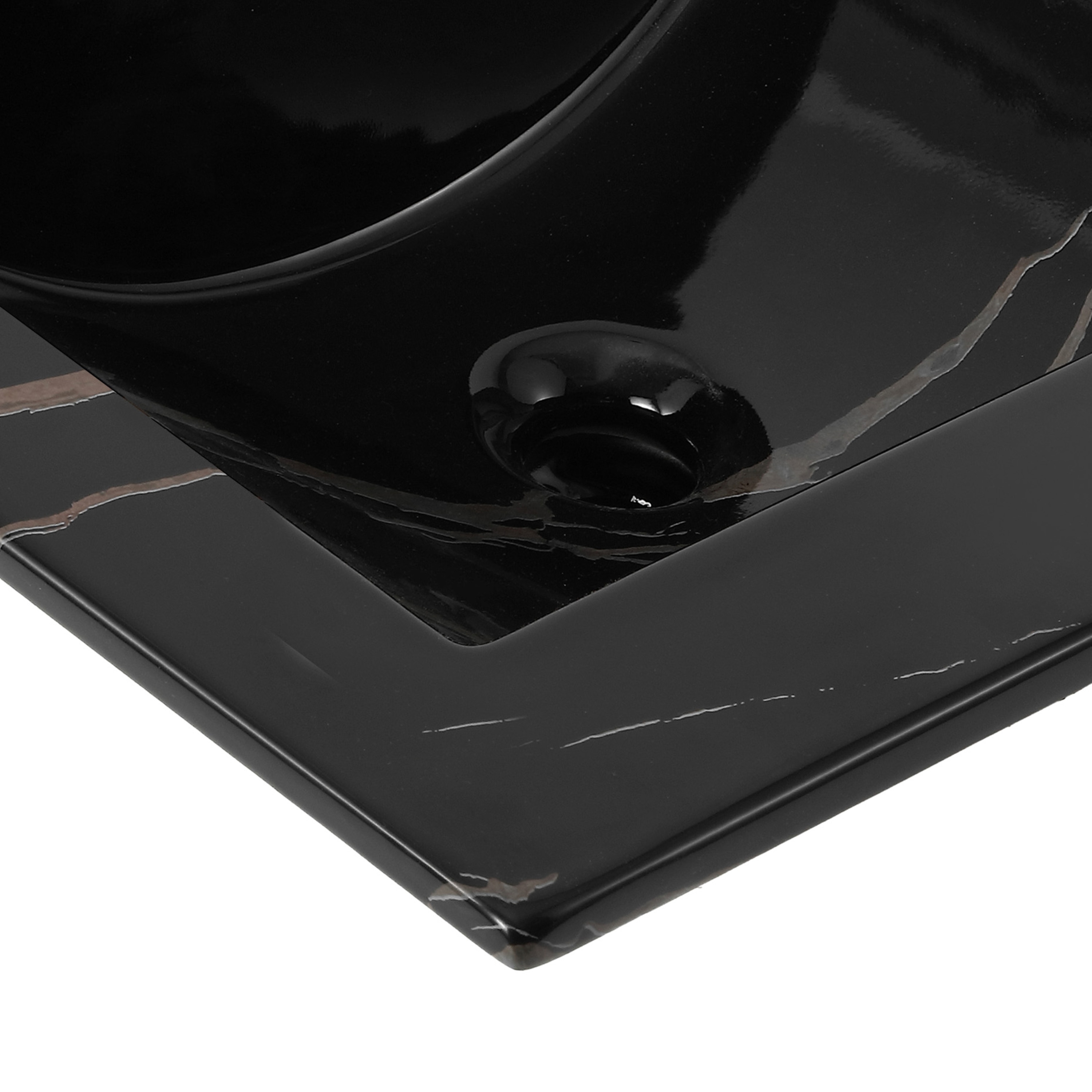 Encimera de baño de cerámica con efecto mármol negro de 20 pulgadas x 18.25 pulgadas, estilo clásico contemporáneo con fregadero individual para montaje empotrado de 3 orificios.