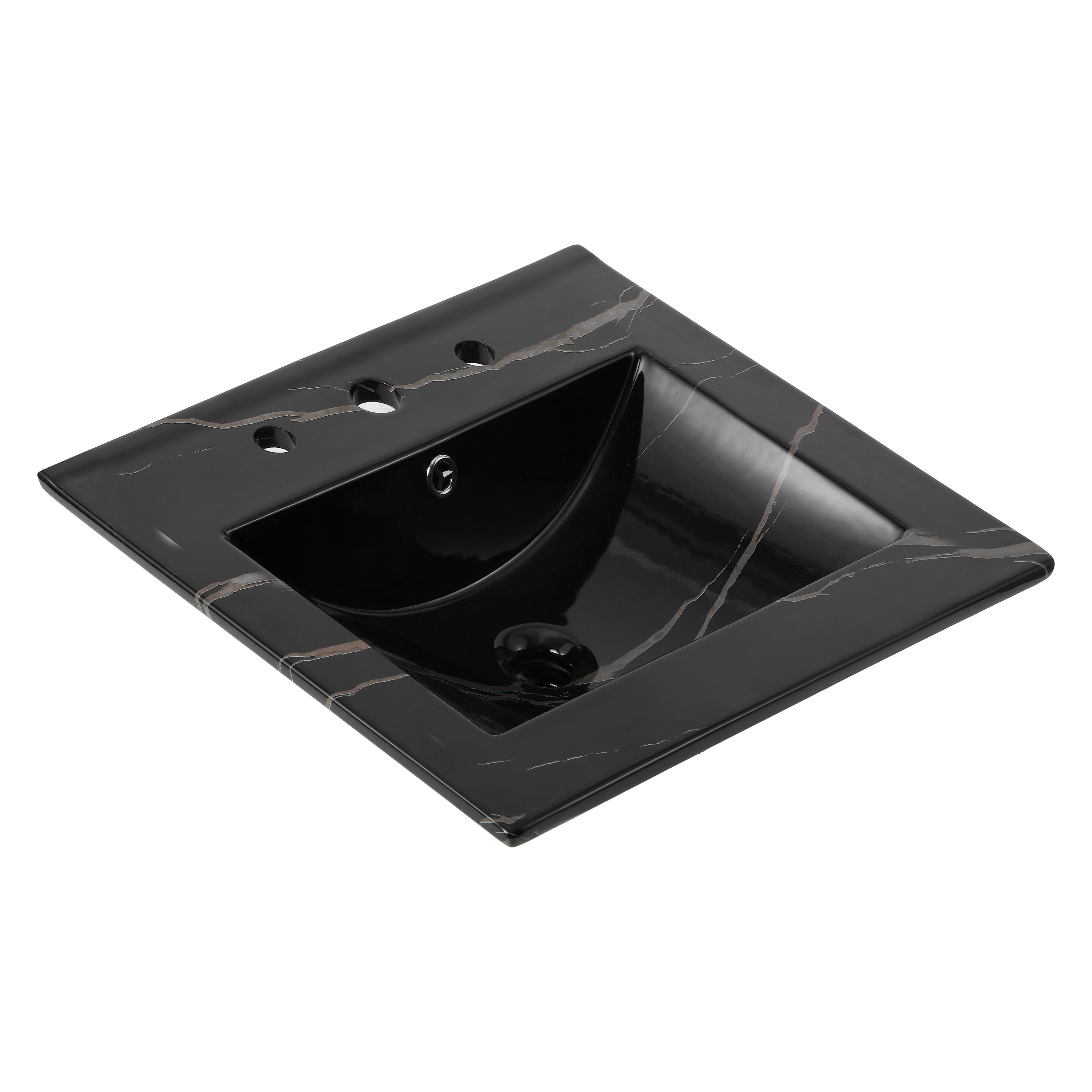 Encimera de baño de cerámica con efecto mármol negro de 20 pulgadas x 18.25 pulgadas, estilo clásico contemporáneo con fregadero individual para montaje empotrado de 3 orificios.