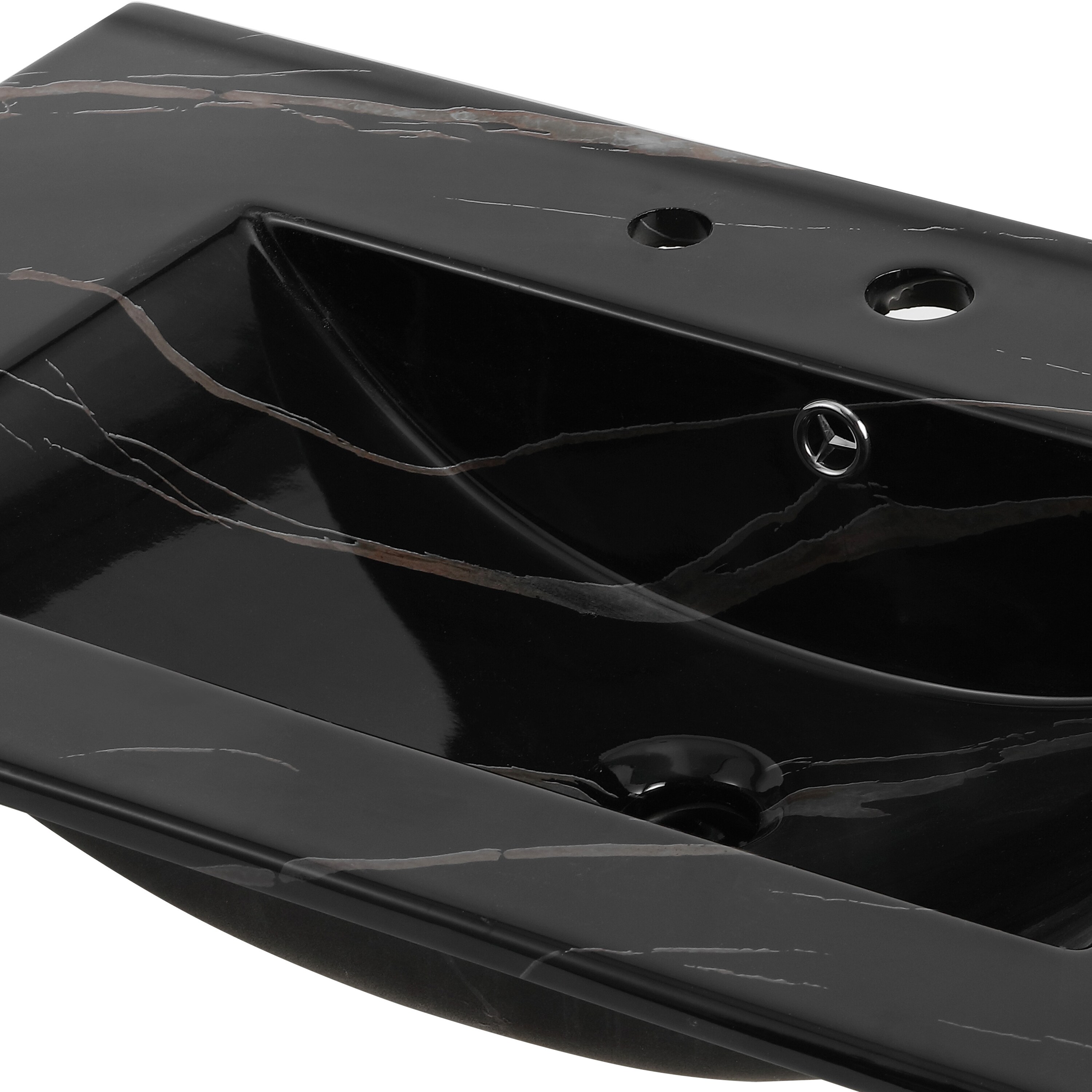 Encimera De Baño Clásica Contemporánea Auxiliar con efecto mármol negro de cerámica de 30 pulgadas x 18.25 pulgadas con lavamanos de sobreponer de 3 orificios SNK1002D