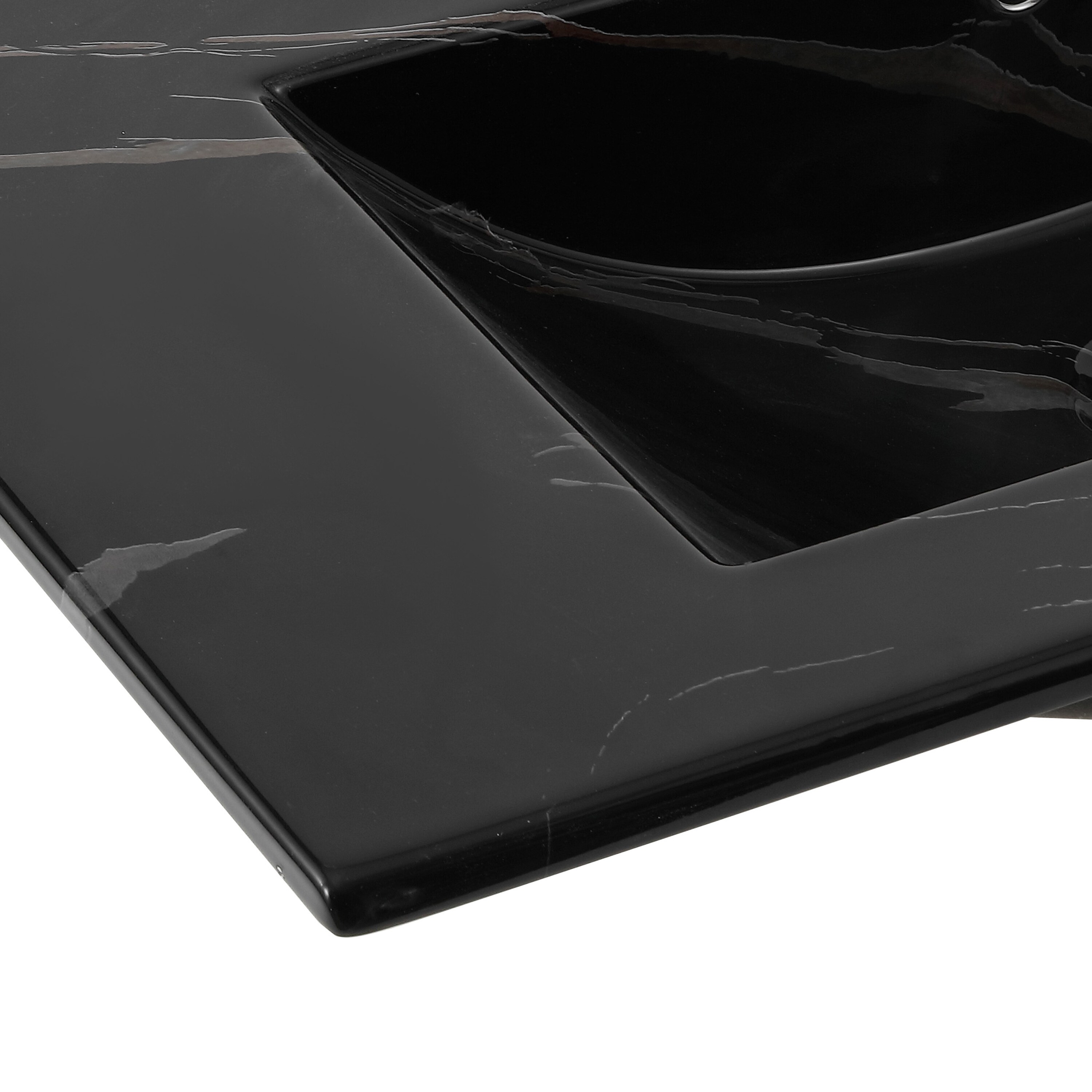 Encimera De Baño Clásica Contemporánea Auxiliar con efecto mármol negro de cerámica de 30 pulgadas x 18.25 pulgadas con lavamanos de sobreponer de 3 orificios SNK1002D