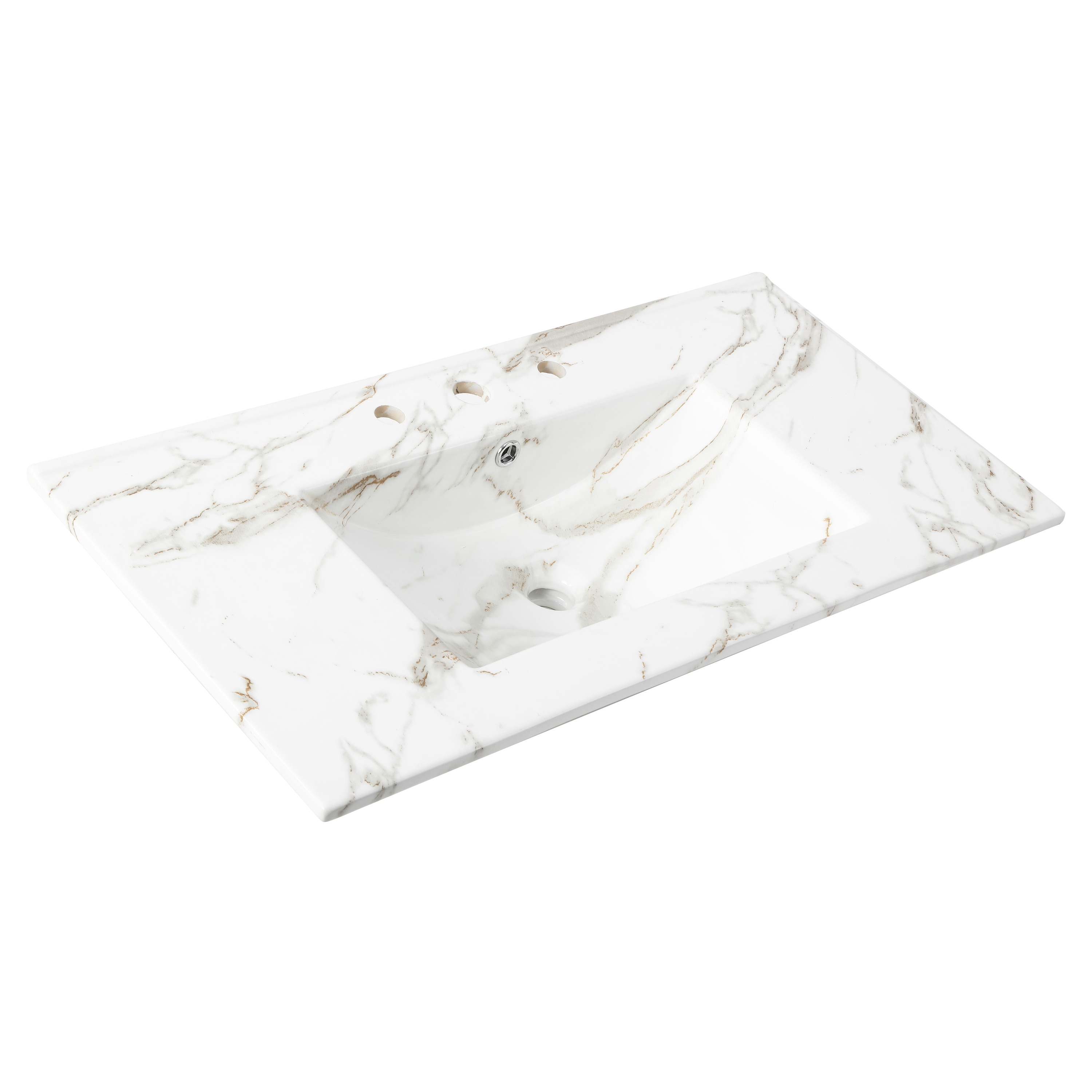 Jonathan y Accesorios Clásicos Contemporáneos 36 pulgadas x 18.25 pulgadas Top de tocador de baño de cerámica efecto mármol blanco con lavabo individual drop-in de 3 hoyos SNK1003C