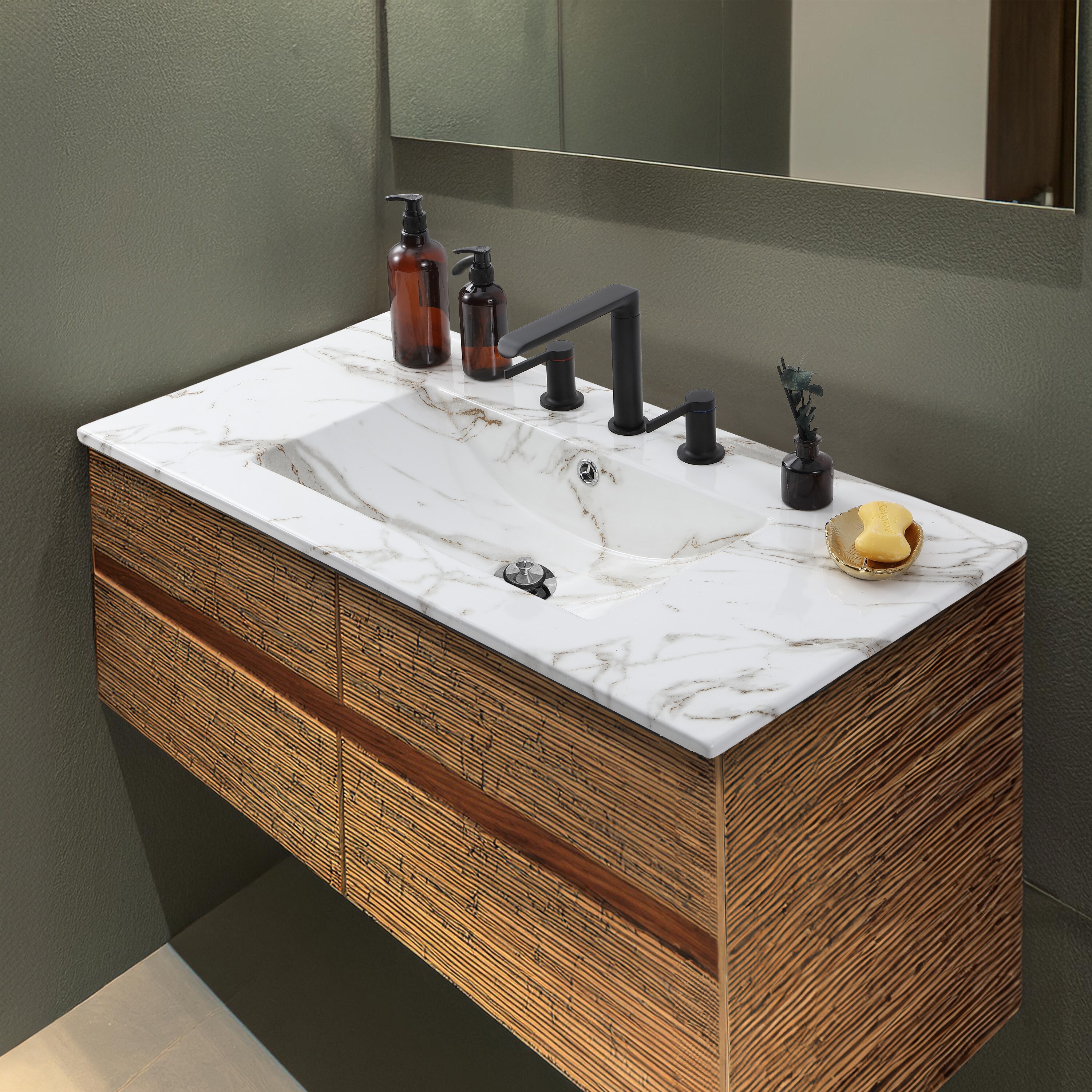Jonathan y Accesorios Clásicos Contemporáneos 36 pulgadas x 18.25 pulgadas Top de tocador de baño de cerámica efecto mármol blanco con lavabo individual drop-in de 3 hoyos SNK1003C