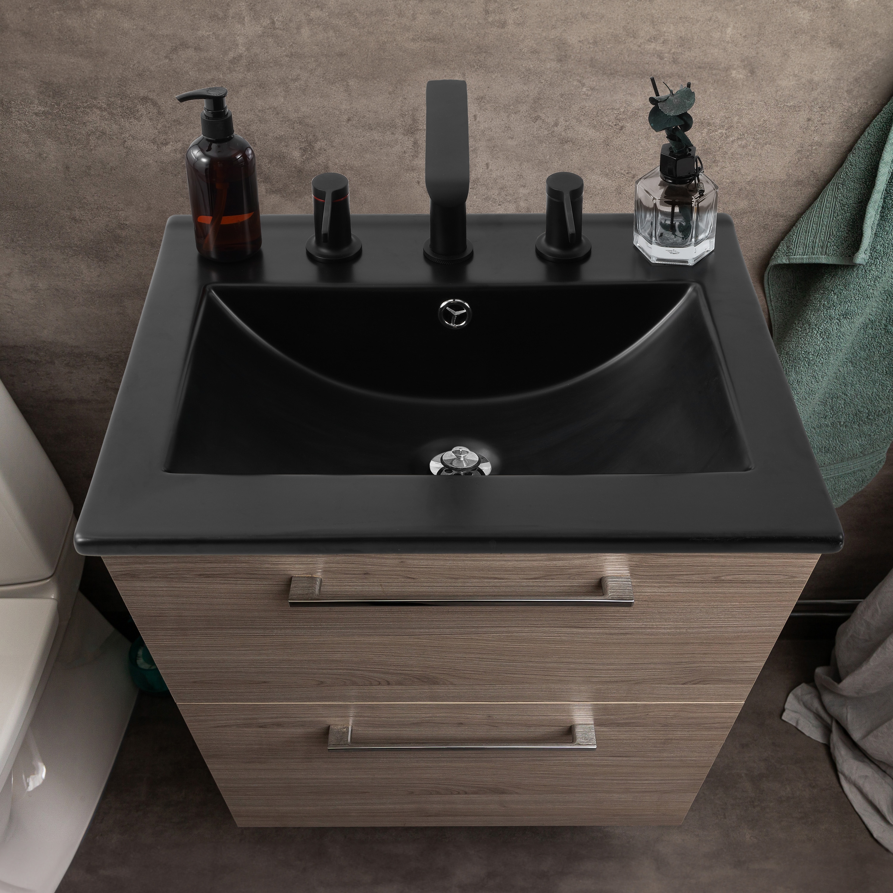 Tapa de lavabo para baño de cerámica negra de 20 pulgadas x 18.25 pulgadas con 3 orificios de Jonathan y diseño clásico contemporáneo