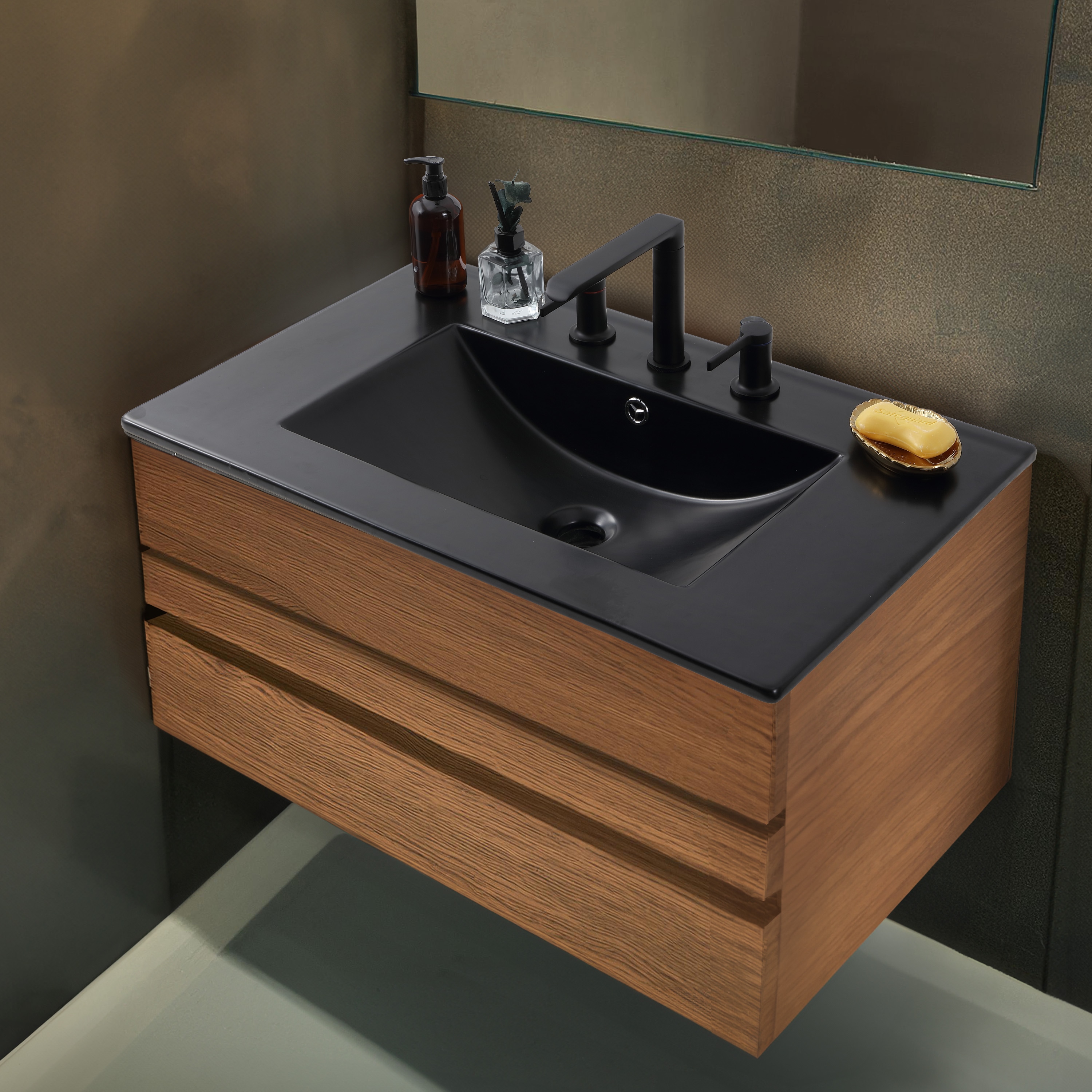 Jonathan Y Cubierta de baño clásica y contemporánea de cerámica negra de 30 pulgadas x 18.25 pulgadas con lavabo individual empotrado de 3 orificios SNK1002B