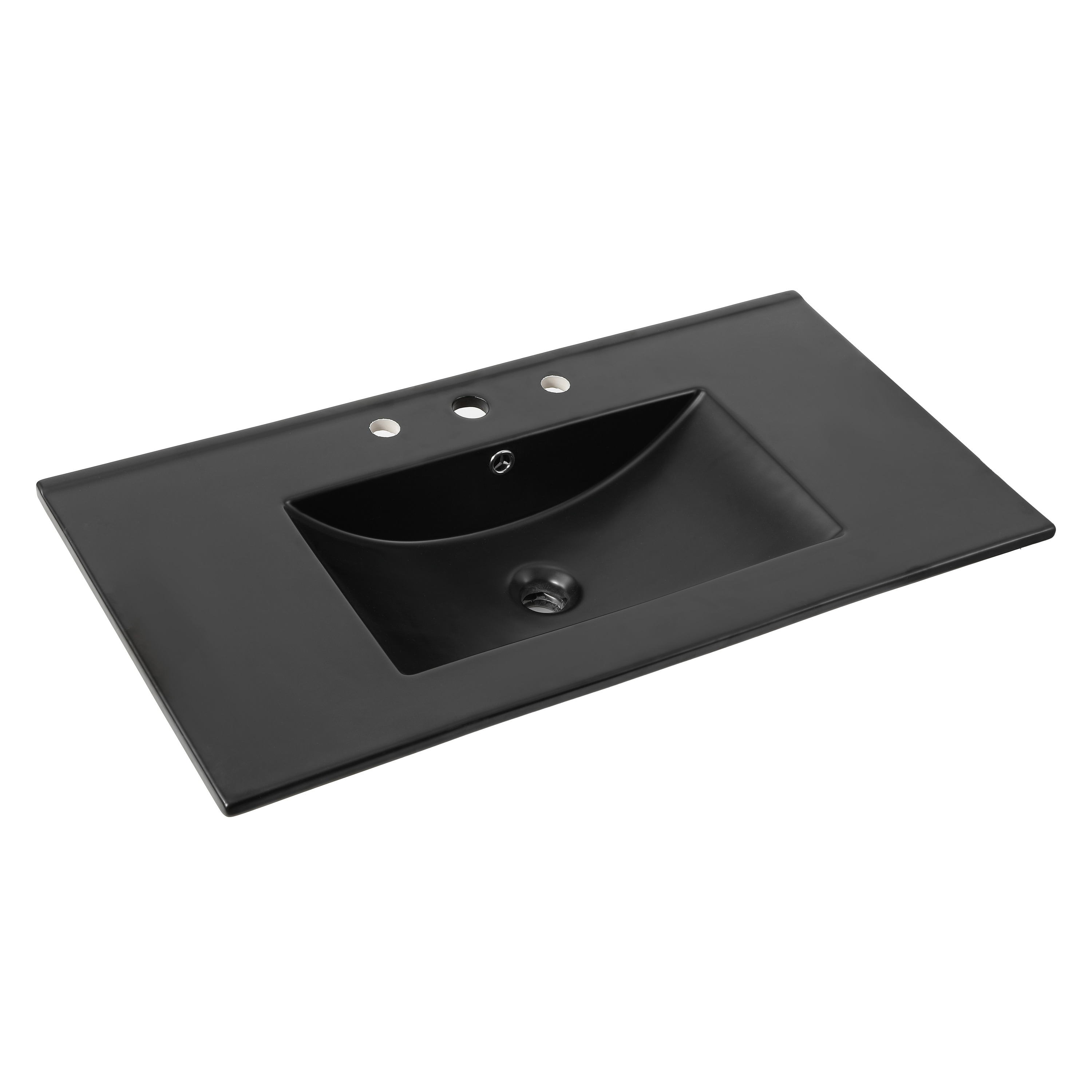 Jonathan y Auxiliar Clásico Contemporáneo 36 pulgadas x 18.25 pulgadas Cubierta de tocador de baño de cerámica negra para lavamanos de una sola tarja de 3 orificios SNK1003B
