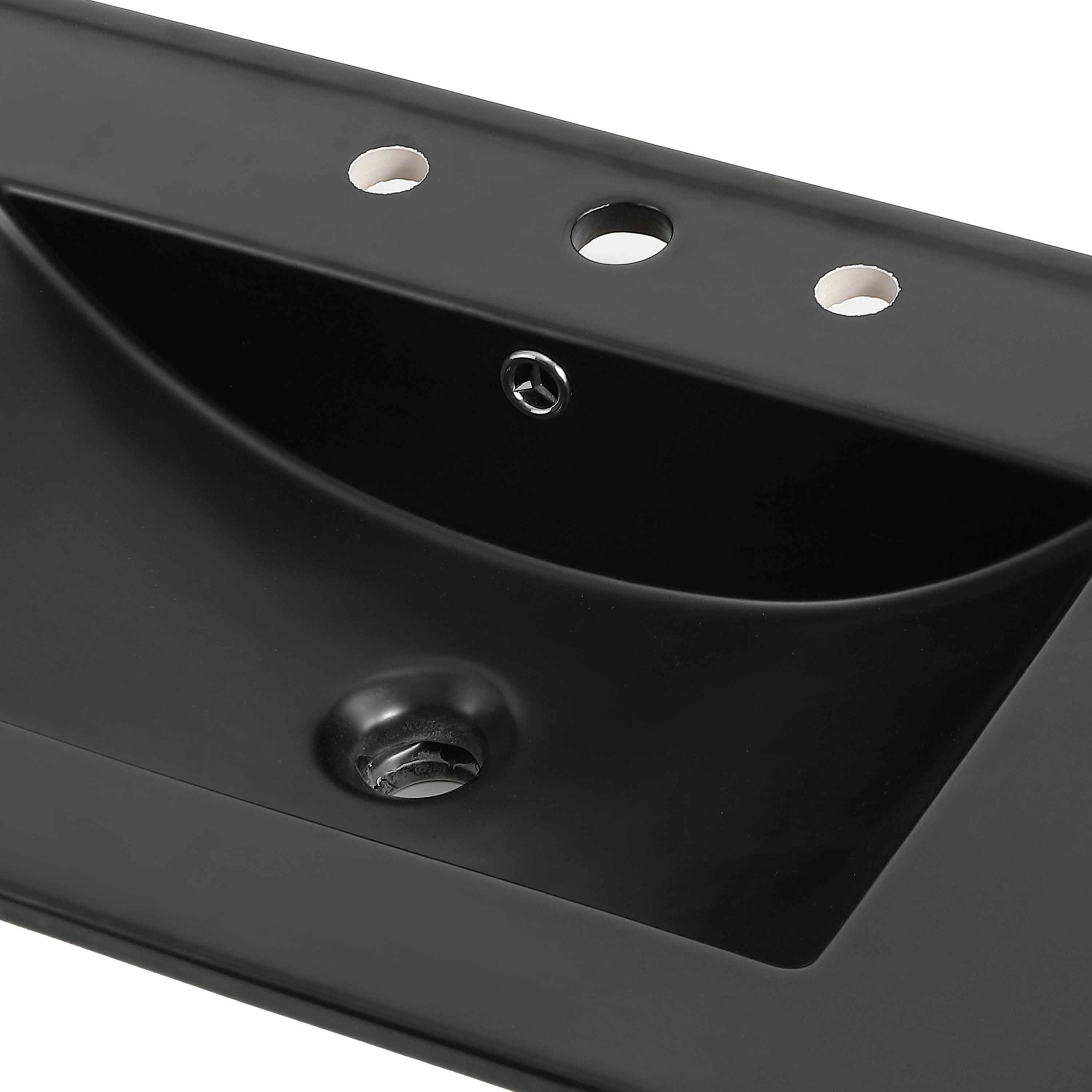 Jonathan y Auxiliar Clásico Contemporáneo 36 pulgadas x 18.25 pulgadas Cubierta de tocador de baño de cerámica negra para lavamanos de una sola tarja de 3 orificios SNK1003B