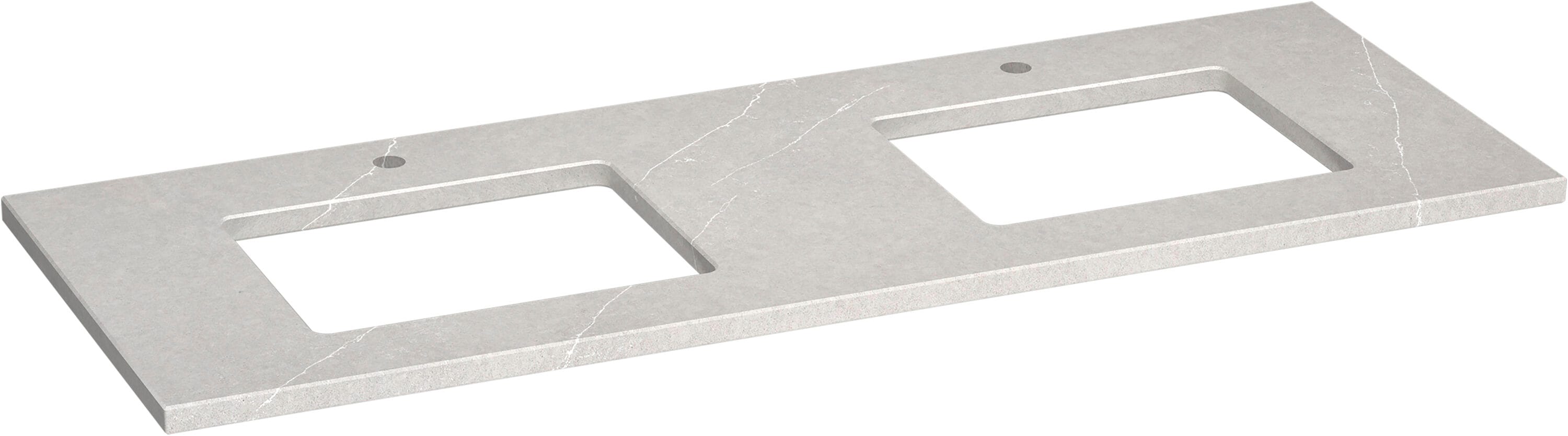 Tapa de tocador KOHLER de cuarzo Eternal Serena Silestone de doble lavabo bajo encimera de 60 pulgadas x 22.44 pulgadas con 2 agujeros 28258-ESR