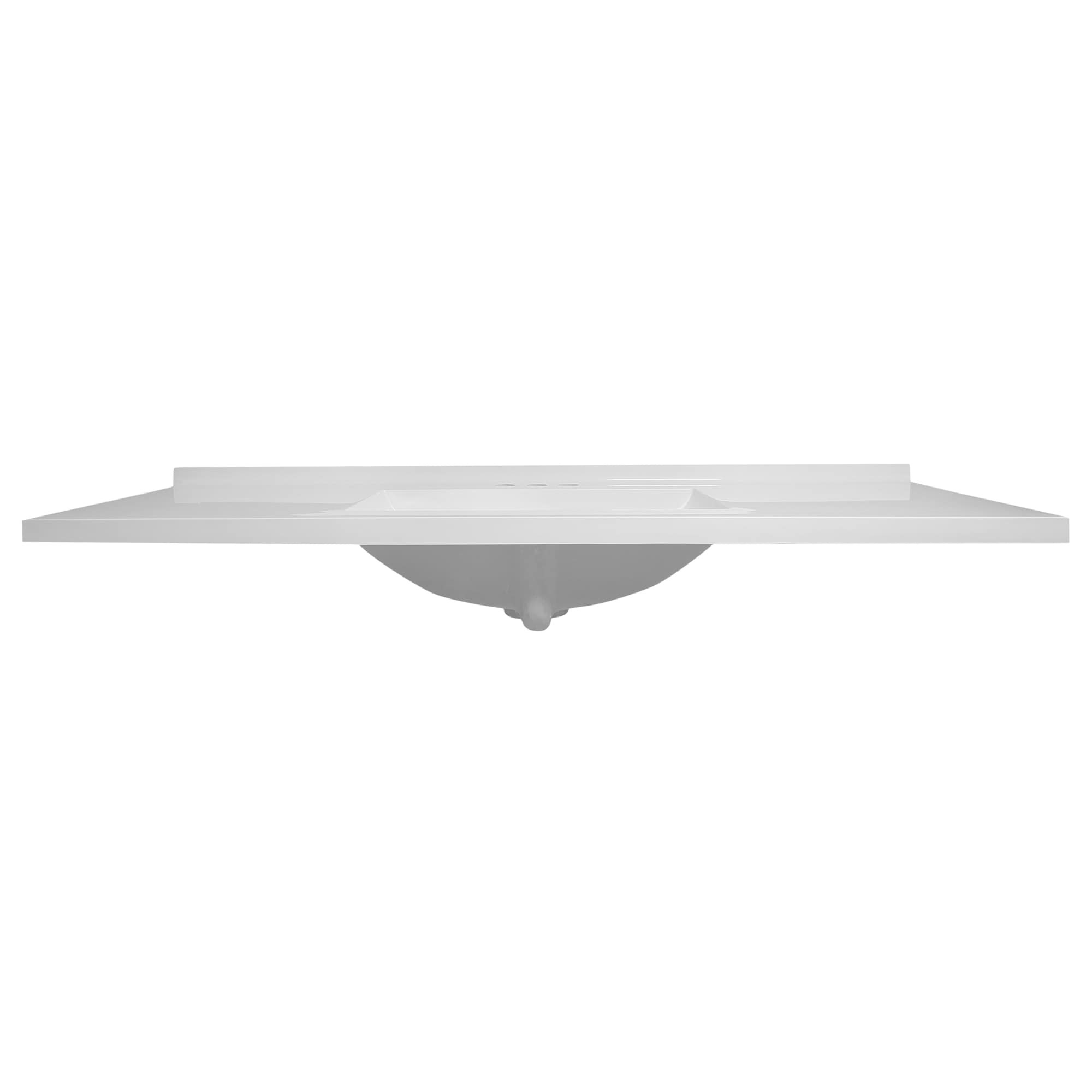 Tapa de tocador de baño de mármol integral sólido blanco de 37 pulgadas x 22 pulgadas para un lavabo individual con 3 orificios - Modelo Camilla II
