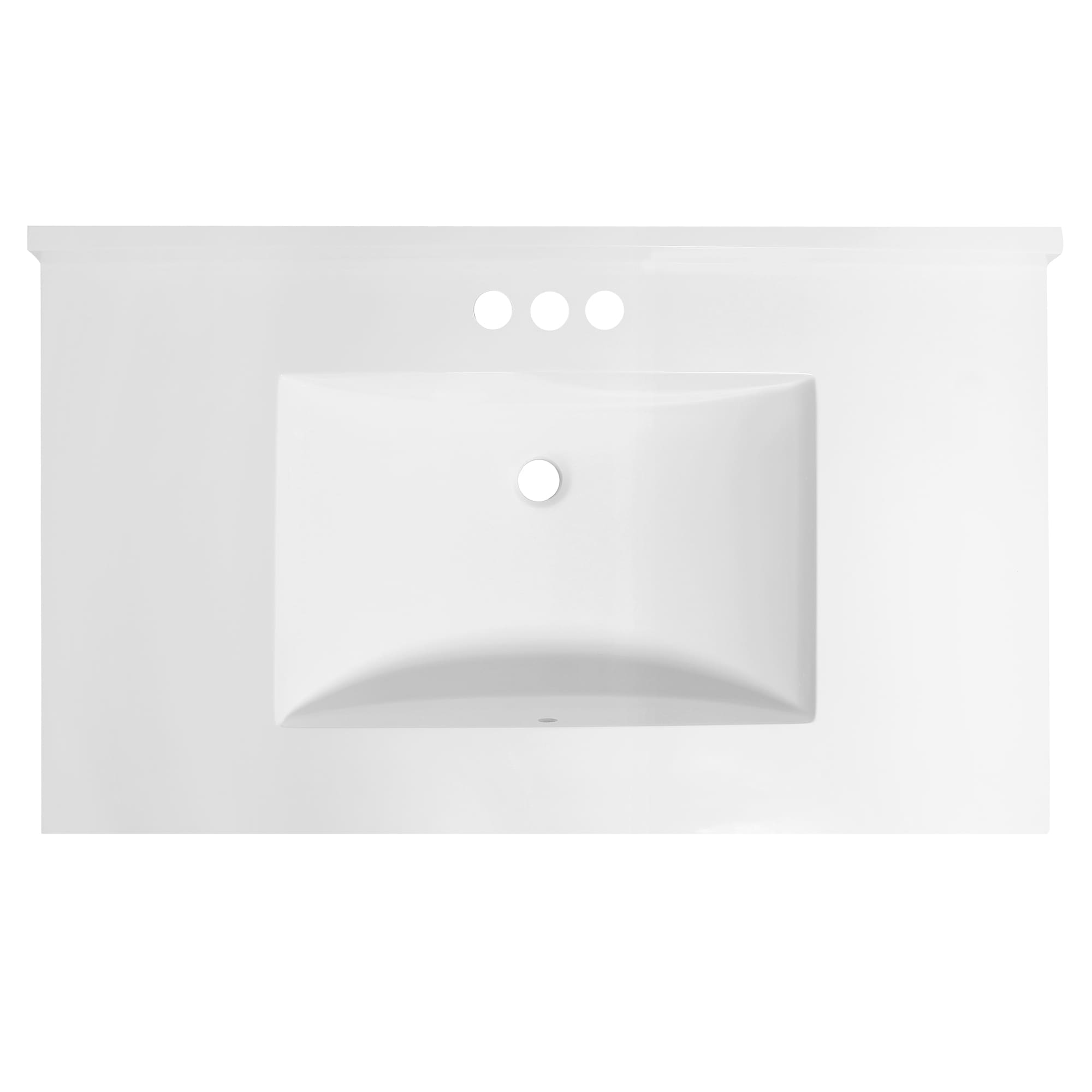 Tapa de tocador de baño de mármol integral sólido blanco de 37 pulgadas x 22 pulgadas para un lavabo individual con 3 orificios - Modelo Camilla II