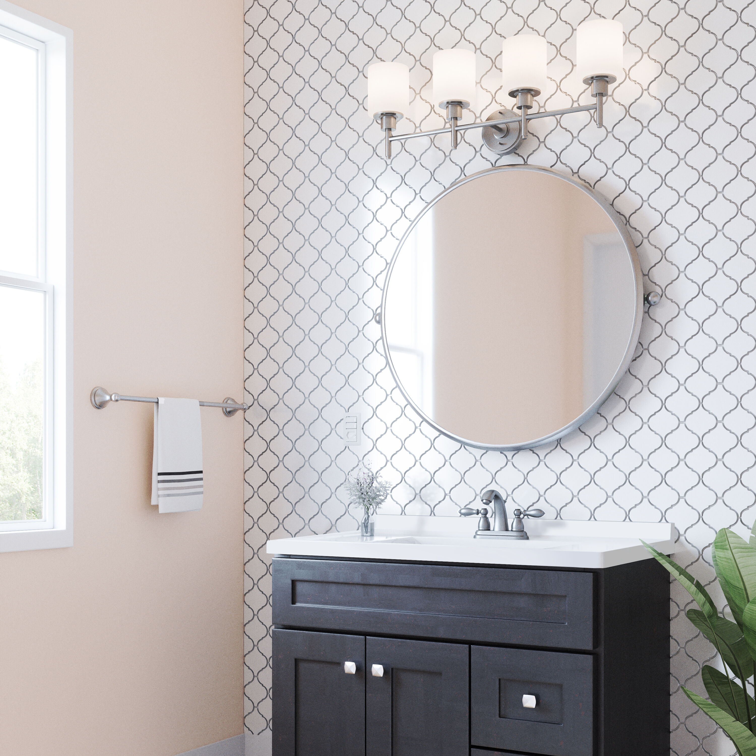 Tapa de tocador de baño de mármol integral sólido blanco de 37 pulgadas x 22 pulgadas para un lavabo individual con 3 orificios - Modelo Camilla II