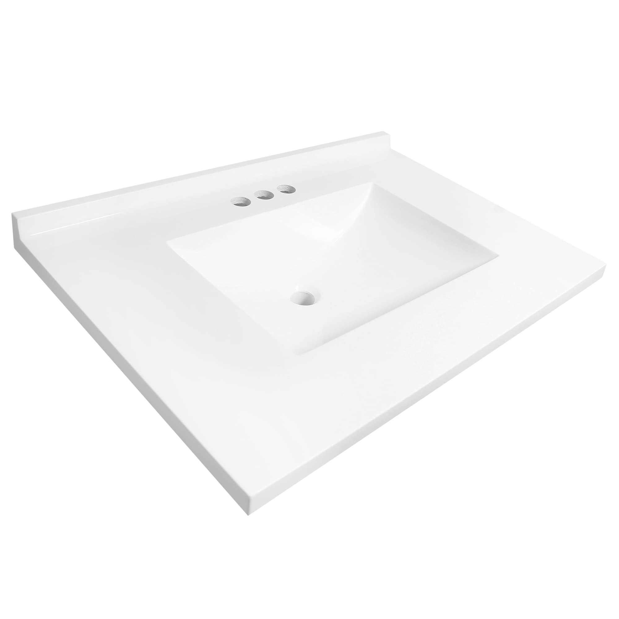 Tapa de tocador de baño de mármol integral sólido blanco de 37 pulgadas x 22 pulgadas para un lavabo individual con 3 orificios - Modelo Camilla II