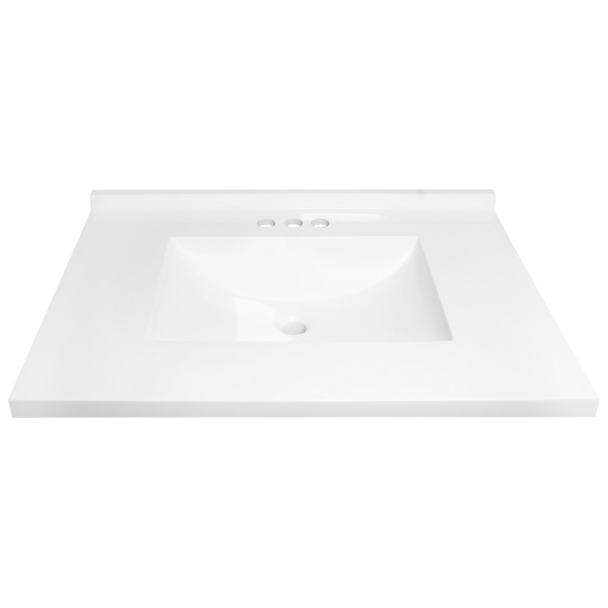Tapa de tocador de baño de mármol integral sólido blanco de 37 pulgadas x 22 pulgadas para un lavabo individual con 3 orificios - Modelo Camilla II