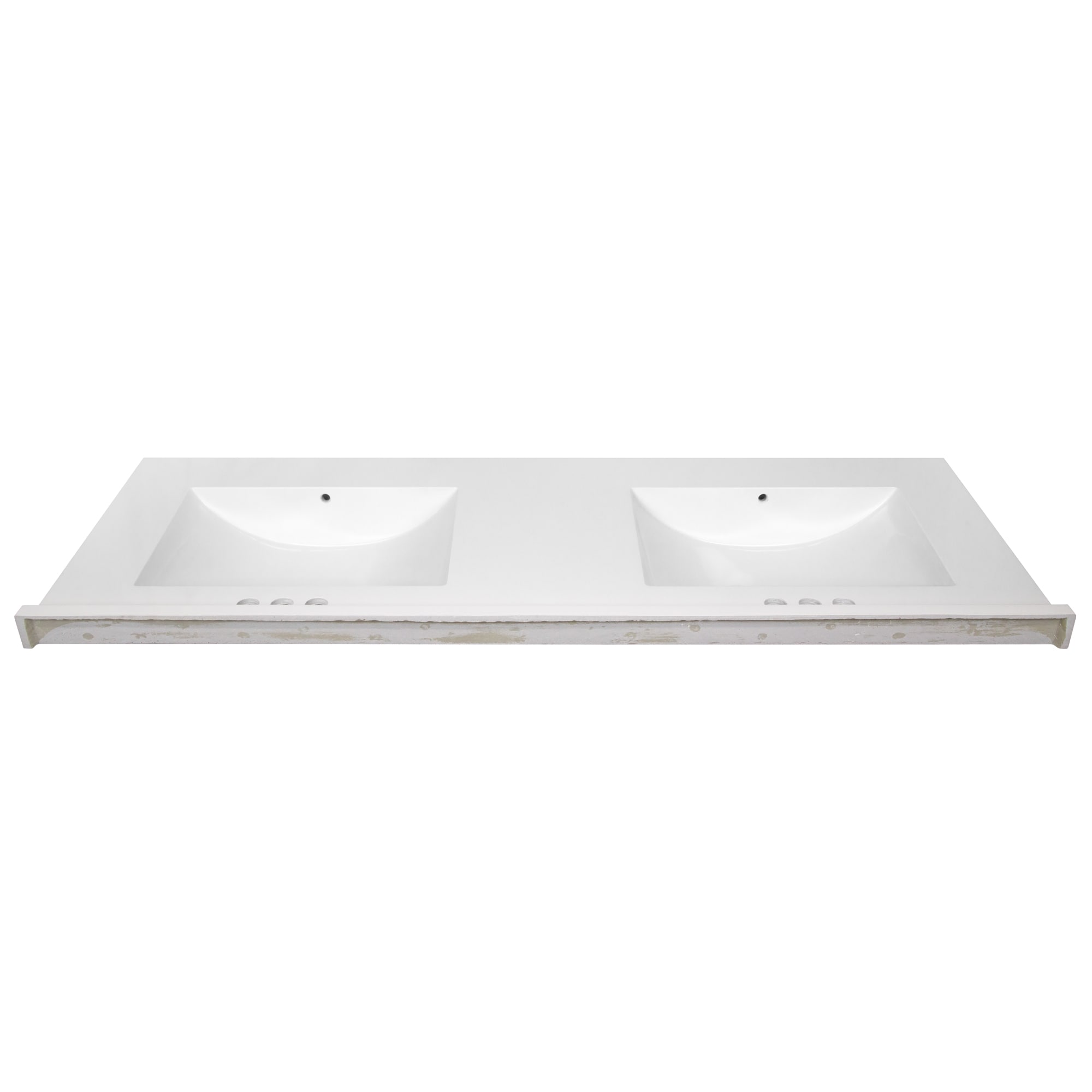 Tapa de tocador de baño de mármol sólido blanco cultivado con doble lavabo integral de 3 orificios, Design House Camilla II, 61 pulgadas x 22 pulgadas.