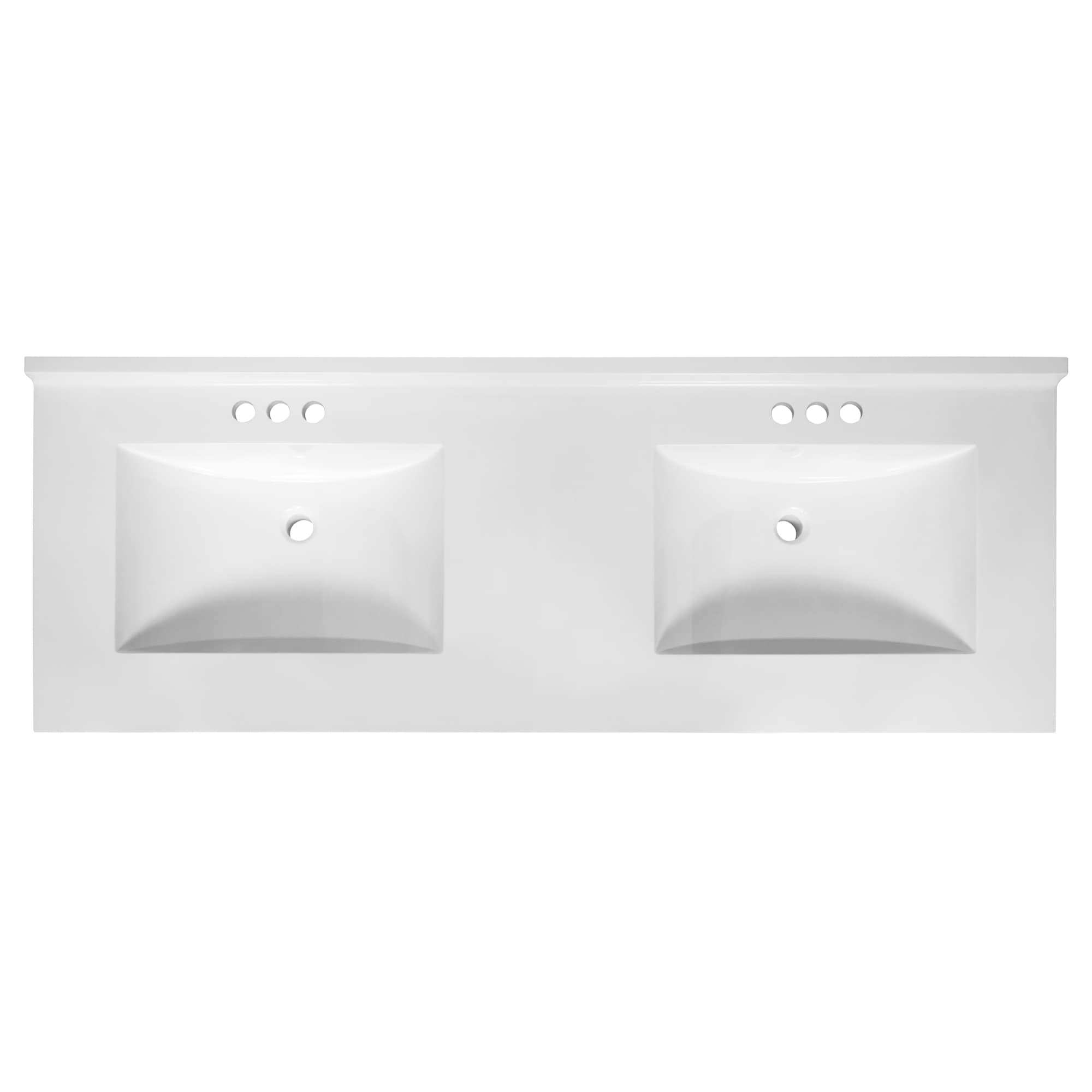 Tapa de tocador de baño de mármol sólido blanco cultivado con doble lavabo integral de 3 orificios, Design House Camilla II, 61 pulgadas x 22 pulgadas.