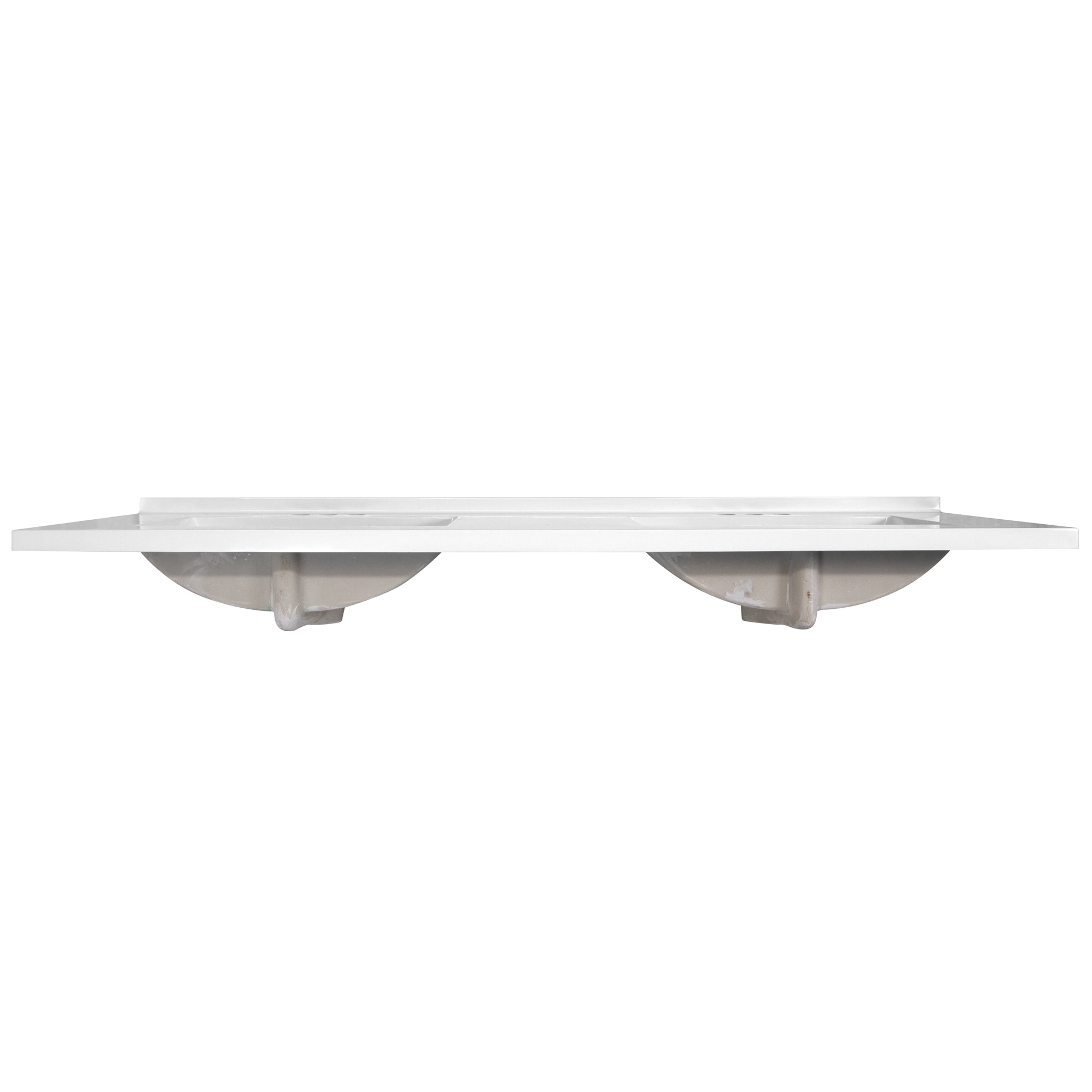 Tapa de tocador de baño de mármol sólido blanco cultivado con doble lavabo integral de 3 orificios, Design House Camilla II, 61 pulgadas x 22 pulgadas.