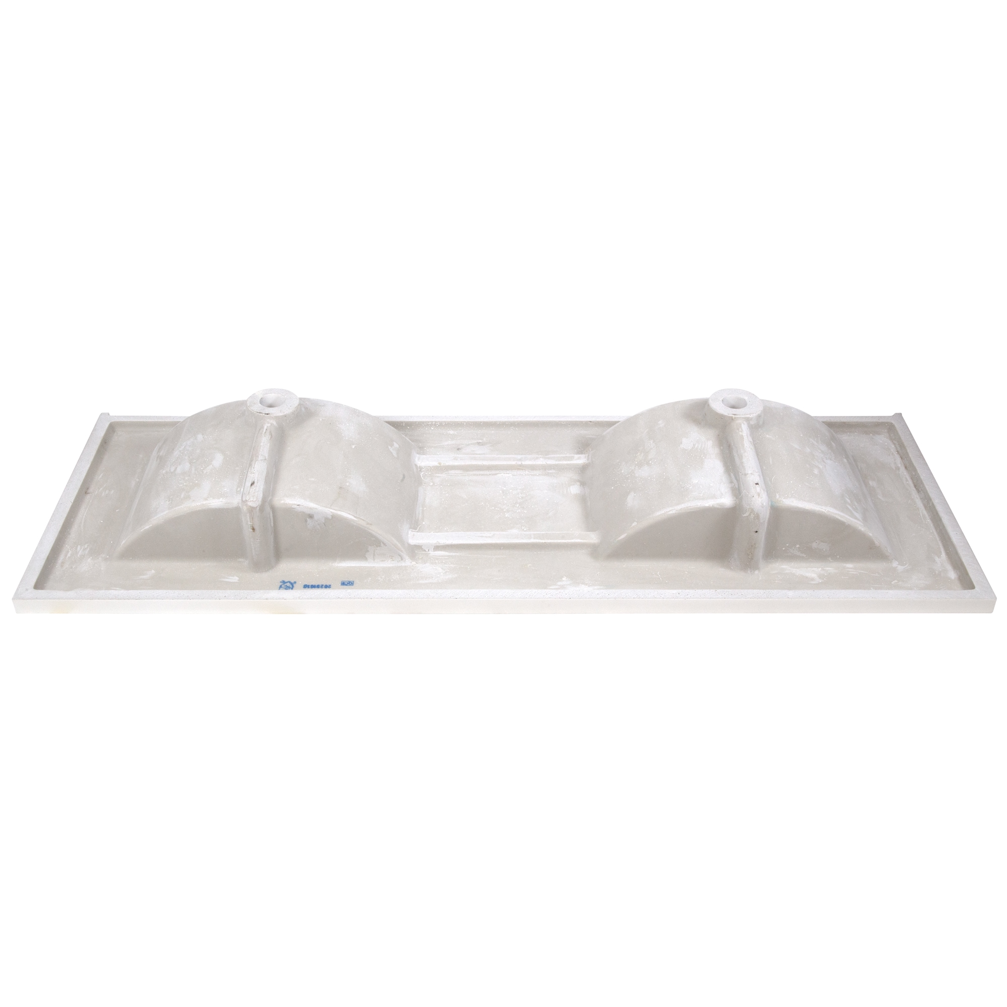 Tapa de tocador de baño de mármol sólido blanco cultivado con doble lavabo integral de 3 orificios, Design House Camilla II, 61 pulgadas x 22 pulgadas.