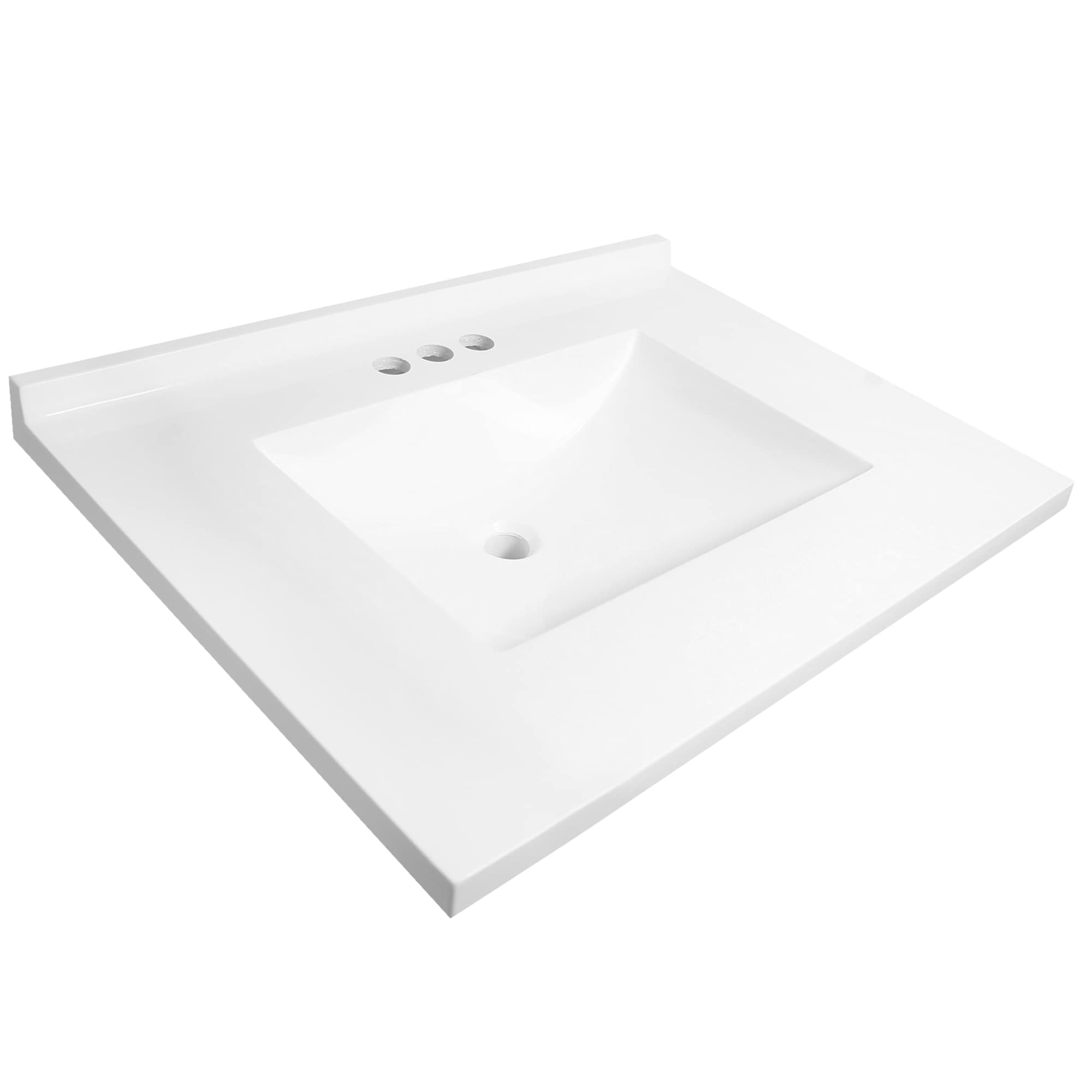 Cubierta de baño con tocador de mármol sólido blanco integrado de un solo lavabo de 31 pulgadas x 22 pulgadas, agujeros para grifería en Diseño Casa Camilla II 630228