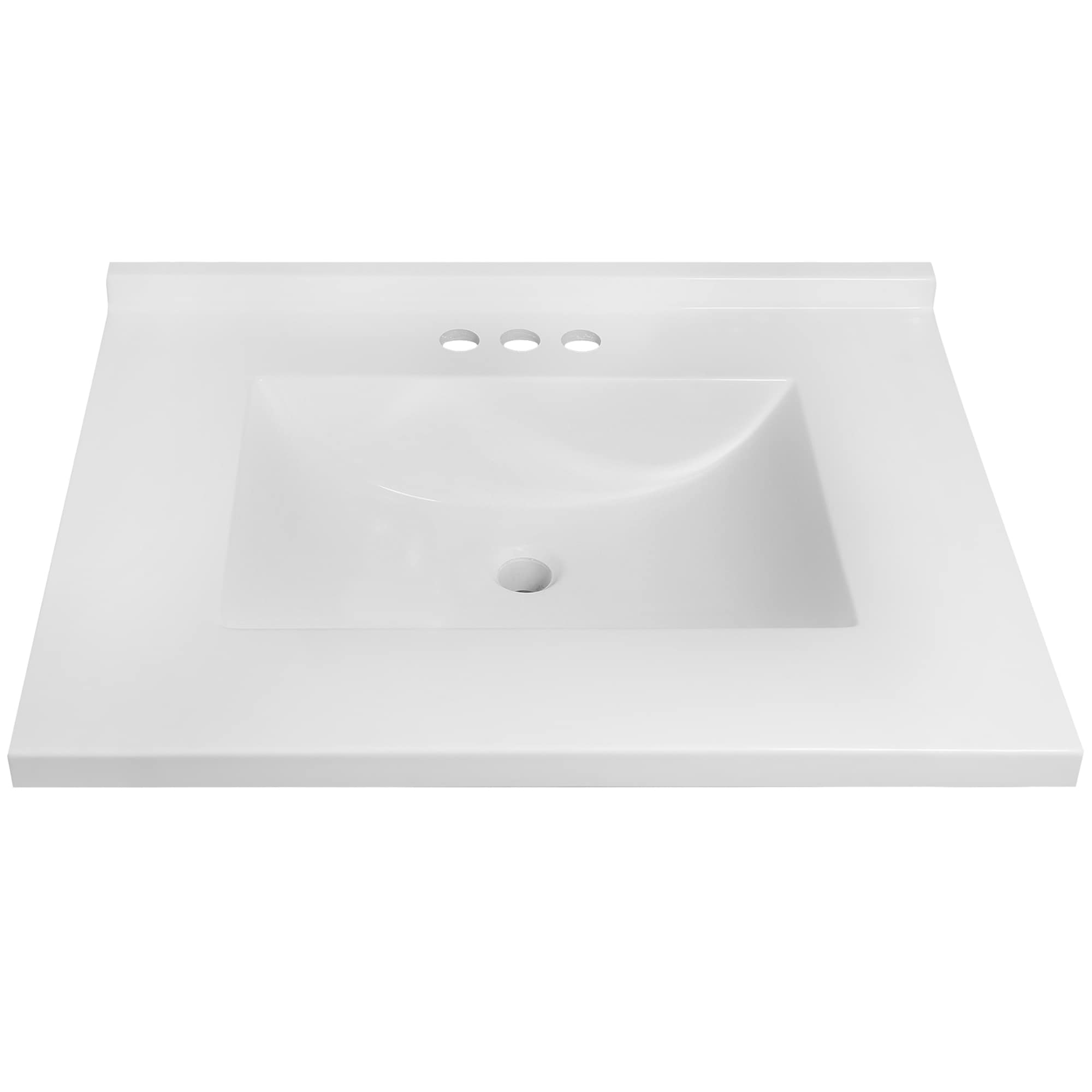 Cubierta de baño con tocador de mármol sólido blanco integrado de un solo lavabo de 31 pulgadas x 22 pulgadas, agujeros para grifería en Diseño Casa Camilla II 630228