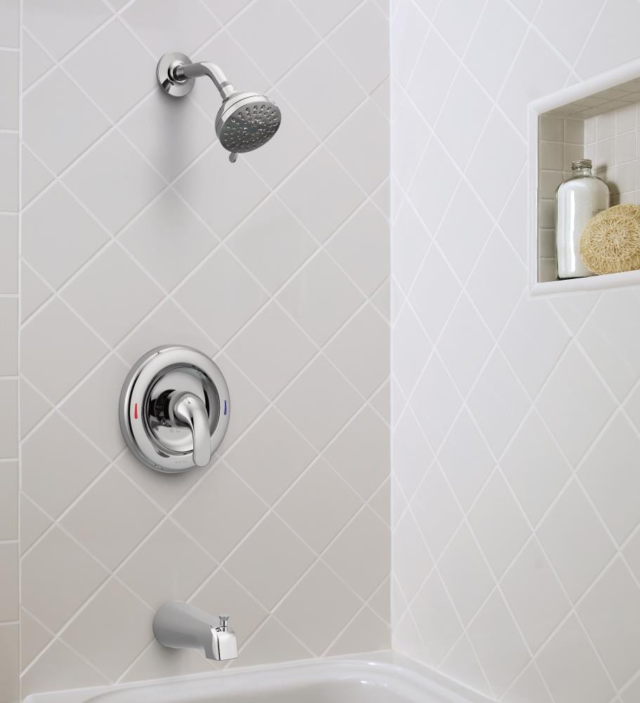 Grifo de bañera y ducha redonda de 3.5 pulgadas de función múltiple con válvula cromada de Moen Adler 1 manija