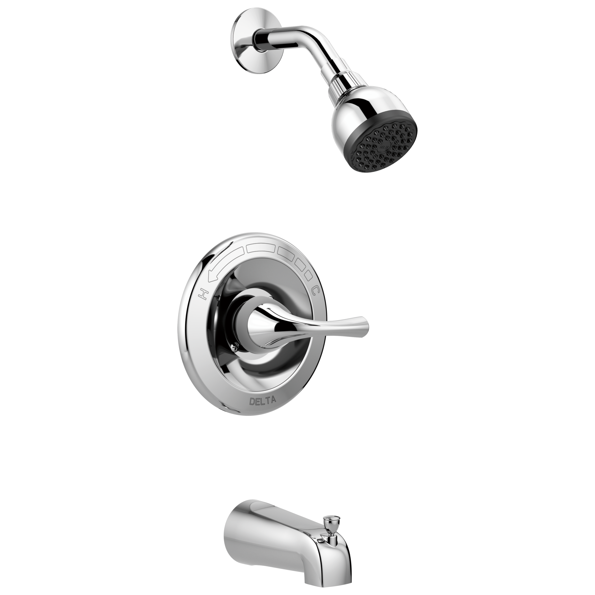 Grifo para bañera y ducha de una sola función con manija cromada de Delta Foundations de 2.0 pulgadas redondo con válvula B114915C
