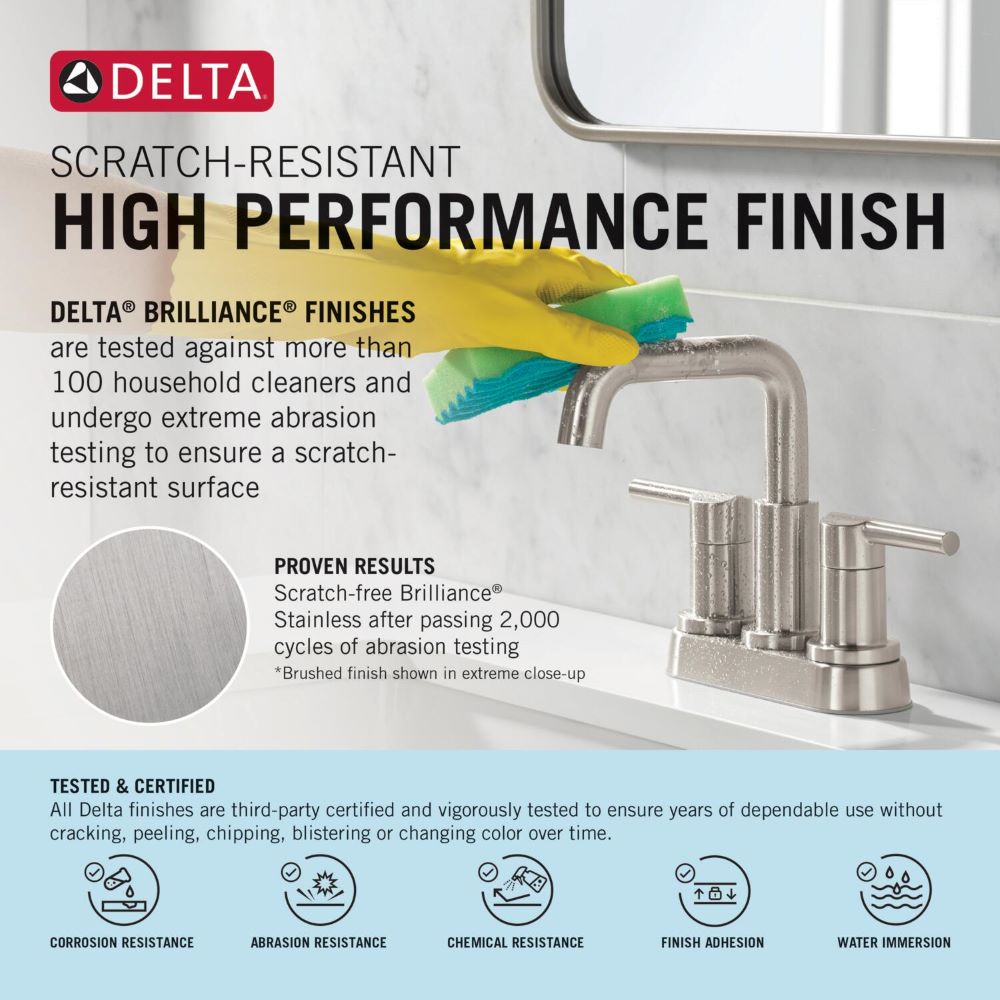 Llave mezcladora de bañera y regadera redonda de acero inoxidable con una sola manija y función única Delta Foundations con válvula B114915C-SS