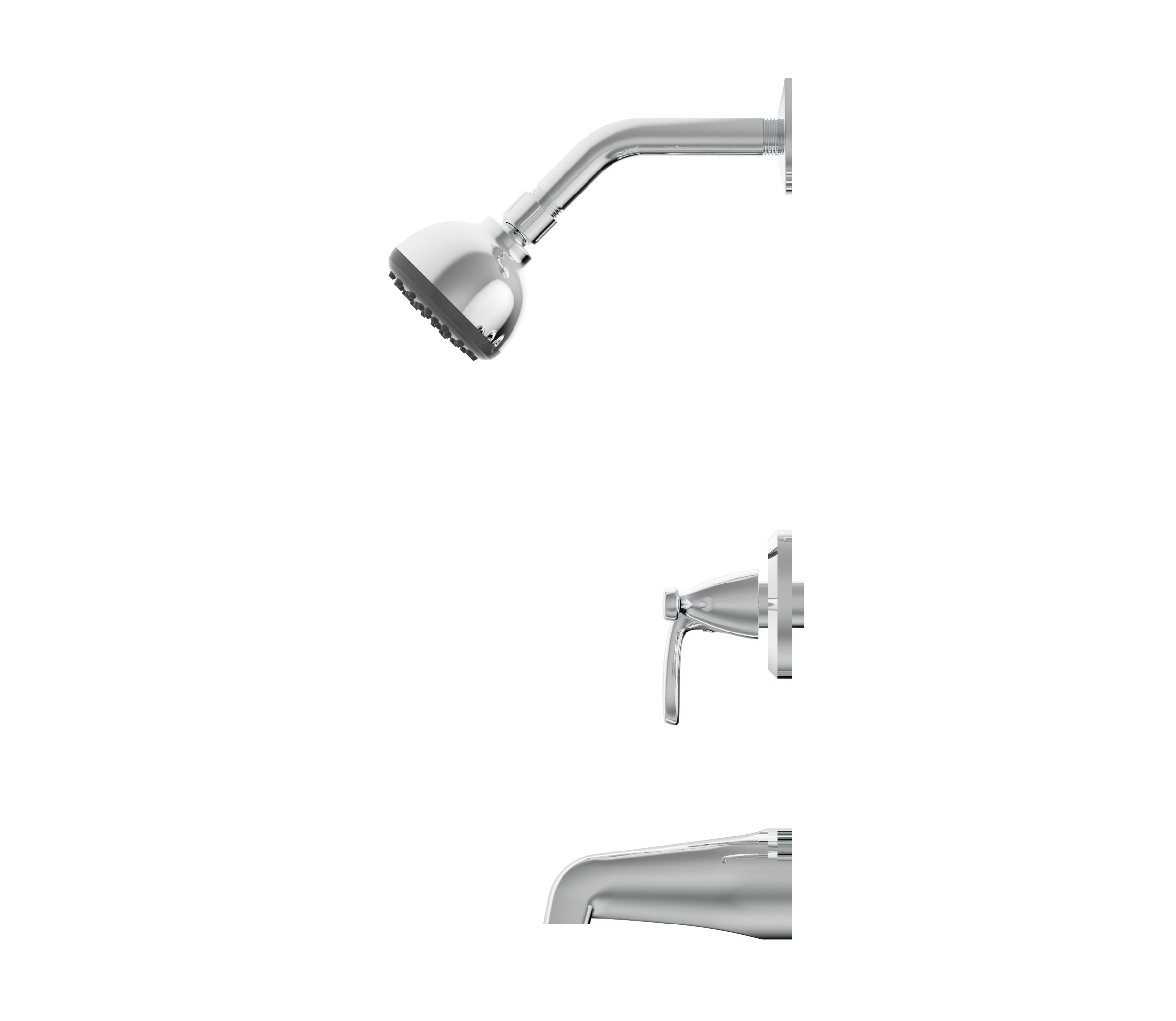 Grifo para bañera y ducha redondo de 3.15 pulgadas, de cromo pulido de la marca Project Source Everfield con 3 manijas y función única.