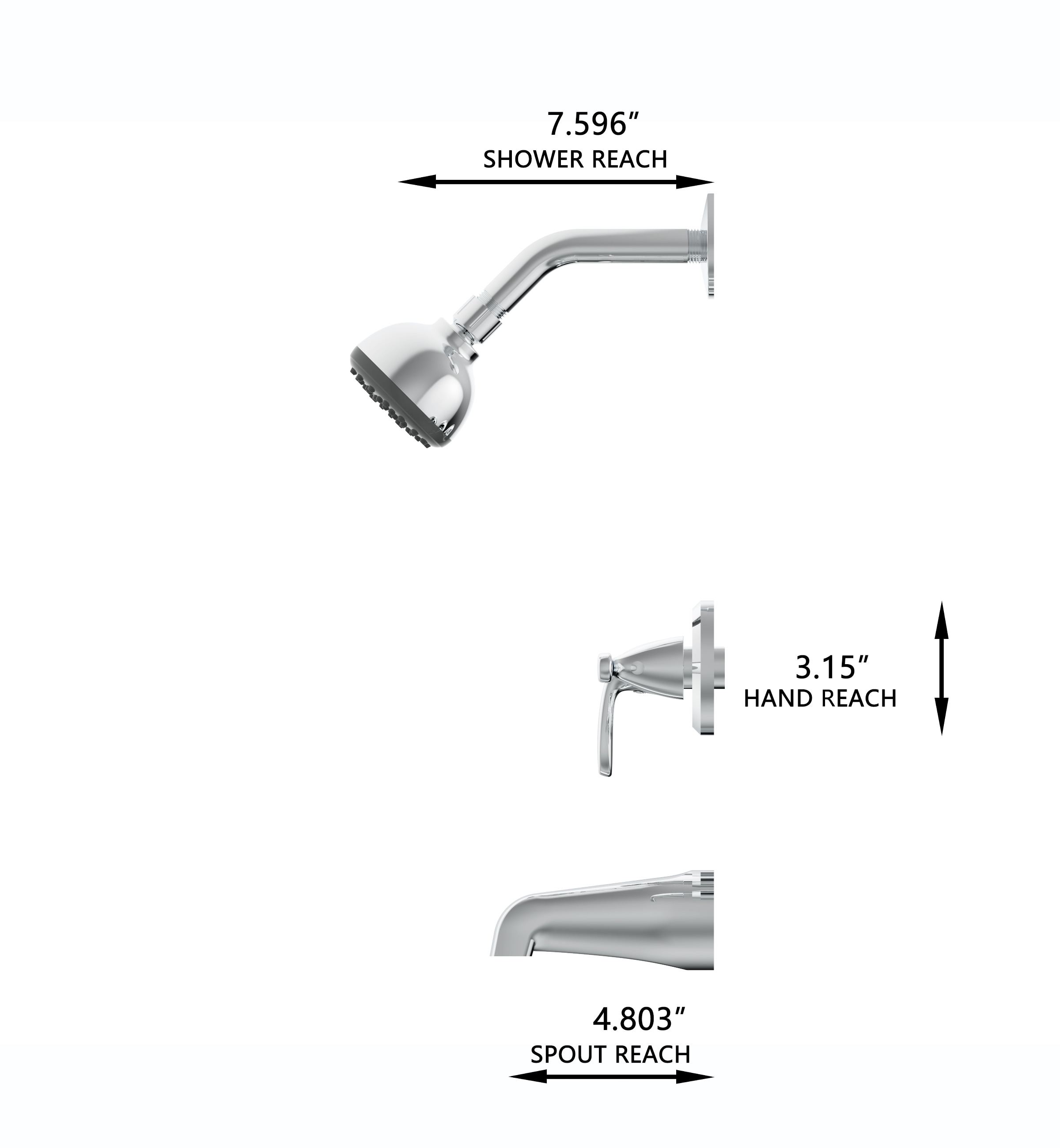 Grifo para bañera y ducha redondo de 3.15 pulgadas, de cromo pulido de la marca Project Source Everfield con 3 manijas y función única.