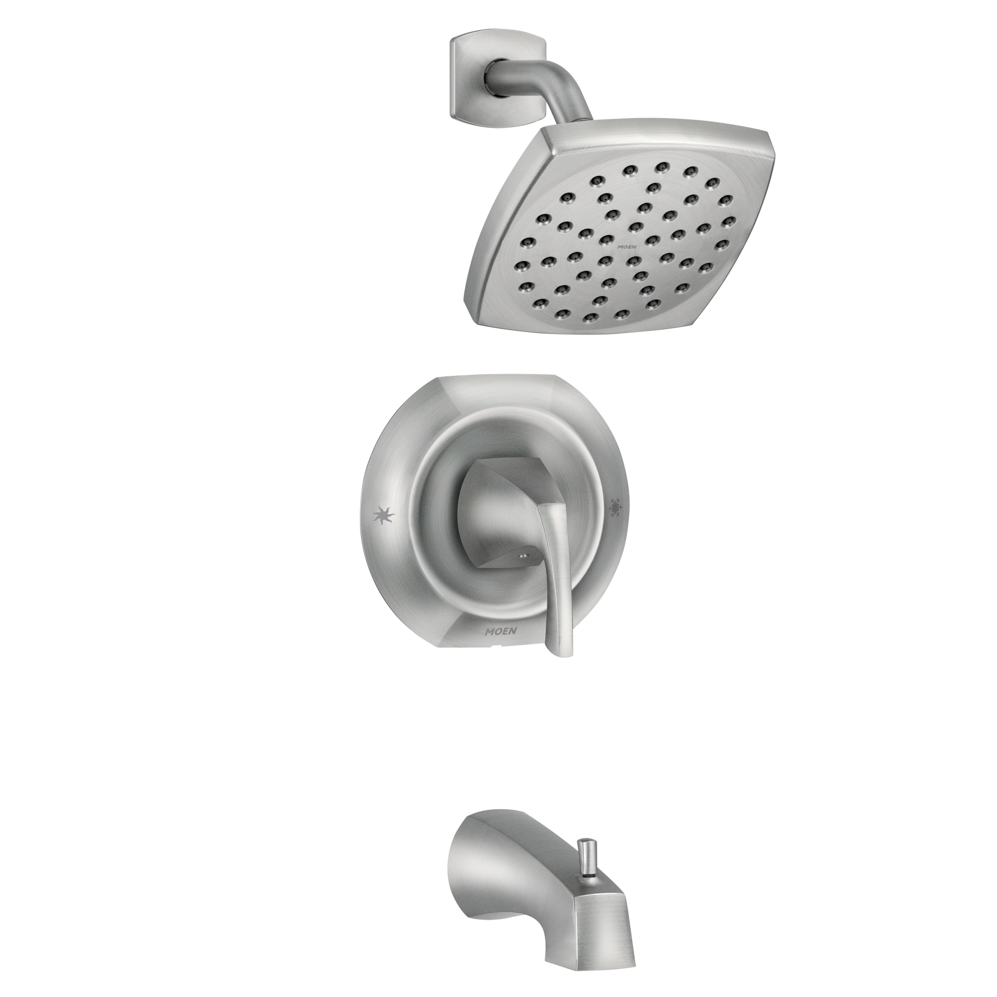 Grifo de bañera y ducha de 1 mango en níquel cepillado resistente a manchas Moen Lindor con válvula 82504SRN
