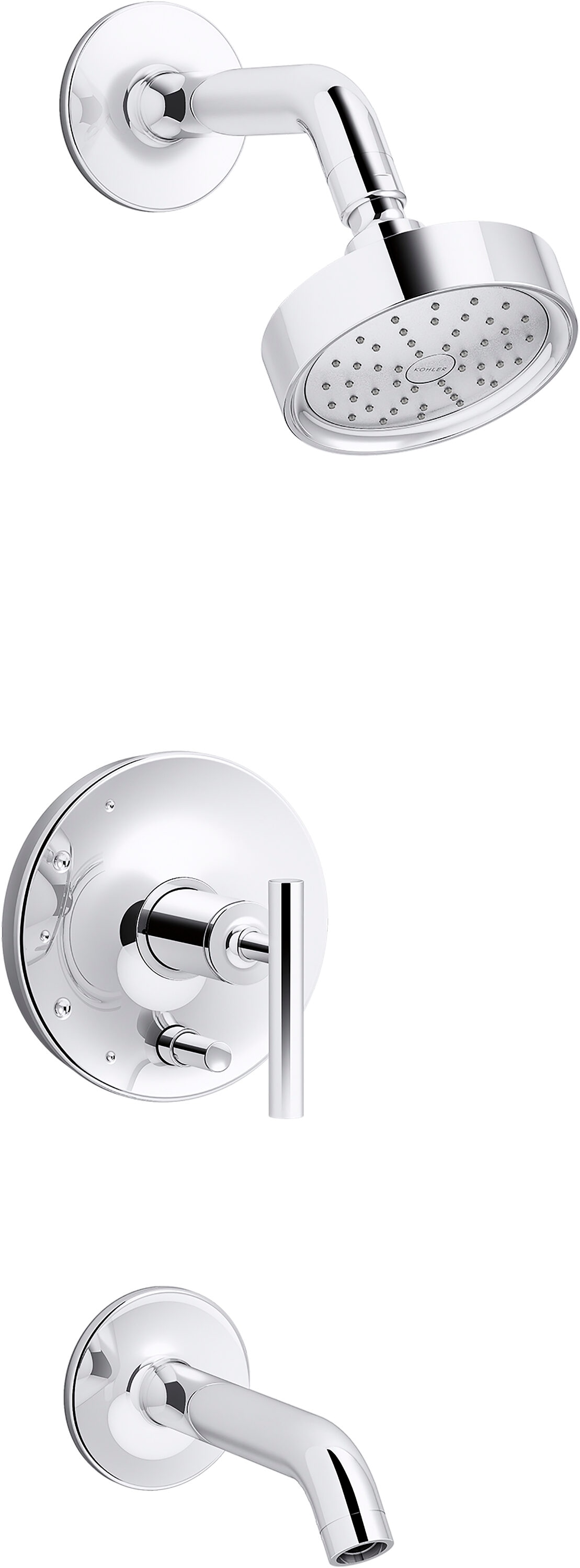 Grifo de bañera y ducha redondo de 4.875 pulgadas de cromo pulido de una sola función con un mango - Purist de KOHLER