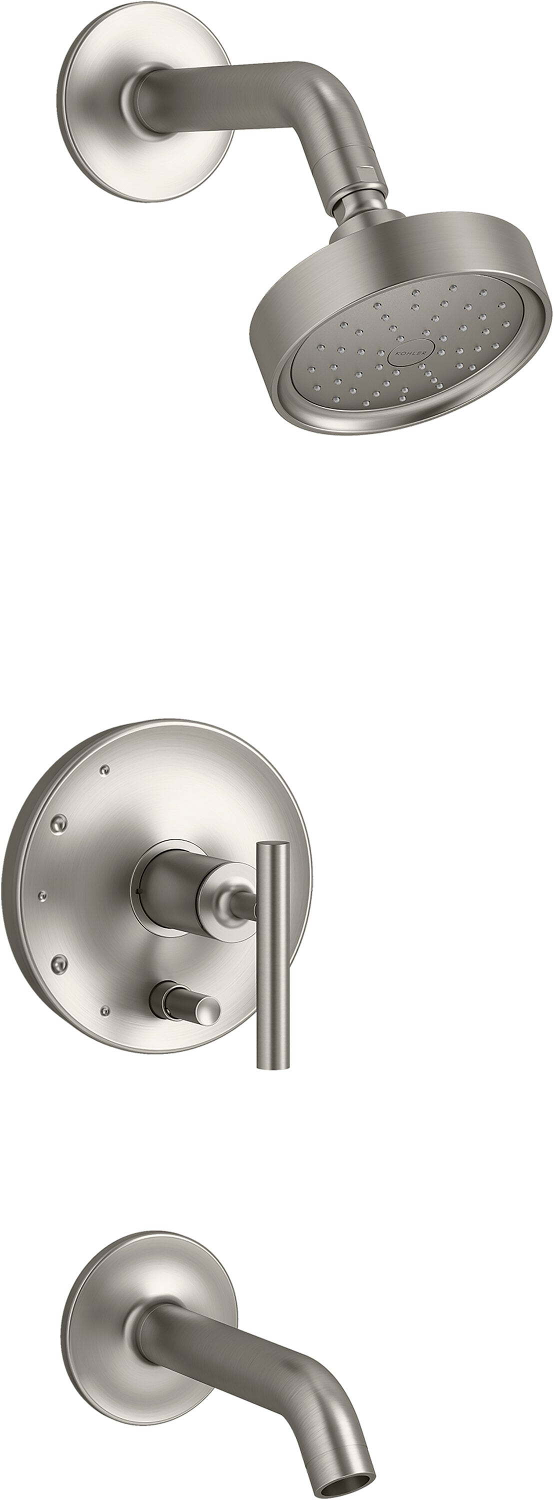 Grifería para bañera y regadera redonda de 4.875 pulgadas, de una sola función y un mango en níquel cepillado vibrante de la Serie Purist de KOHLER.