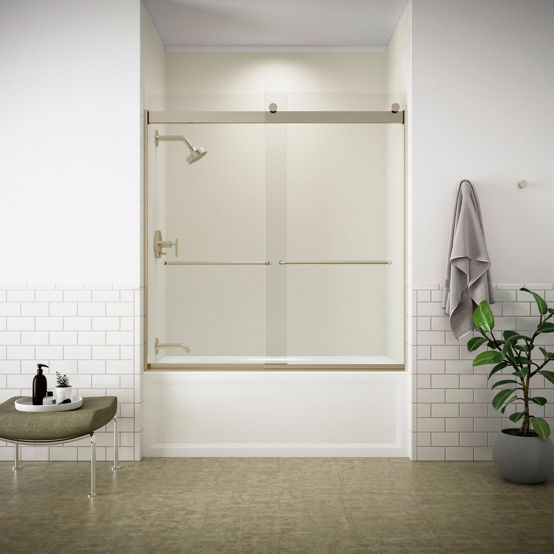 Grifo de bañera y ducha redonda de 4.875 pulgadas con un solo mango en bronce cepillado vibrante Purist KOHLER K-T14420-4G-BV